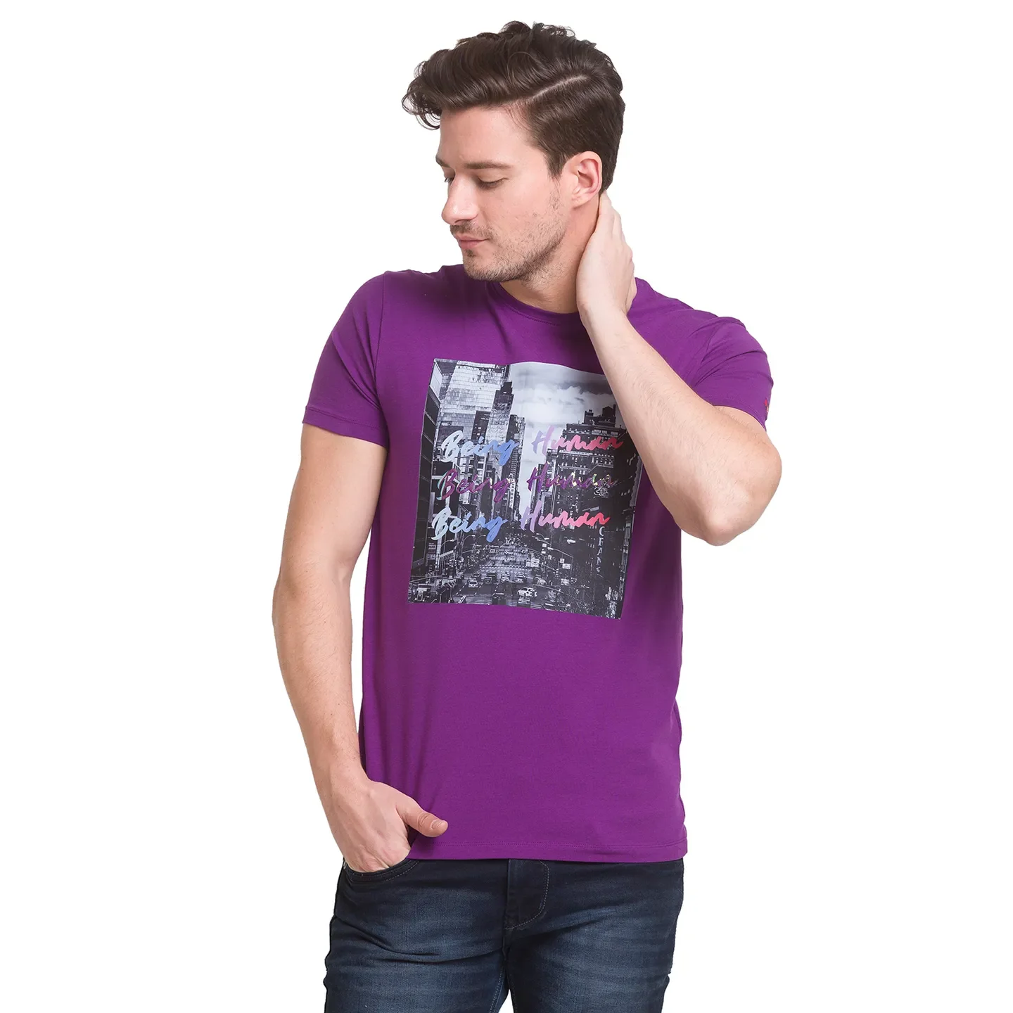 Violet Regular Fit Round Neck Men's T-Shirt by Being Human Clothing