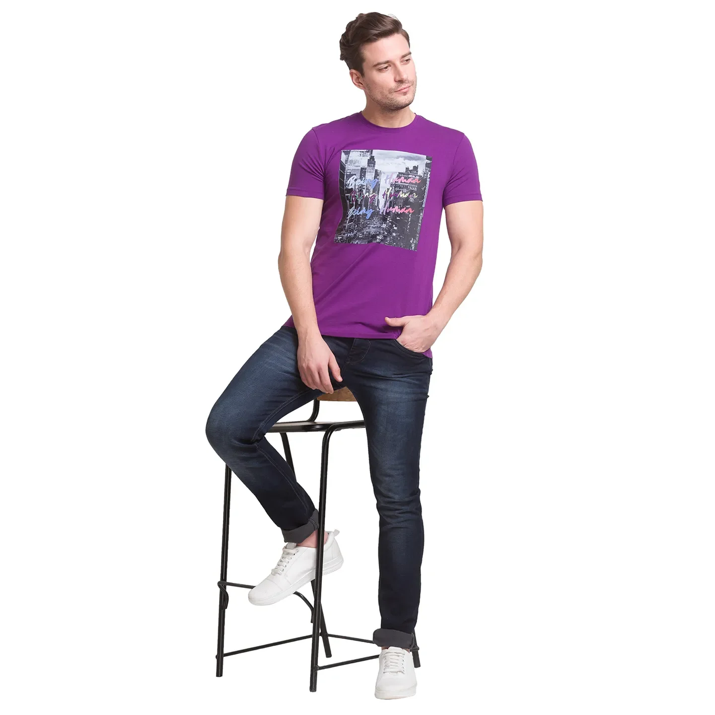 Violet Regular Fit Round Neck Men's T-Shirt by Being Human Clothing - Image 8