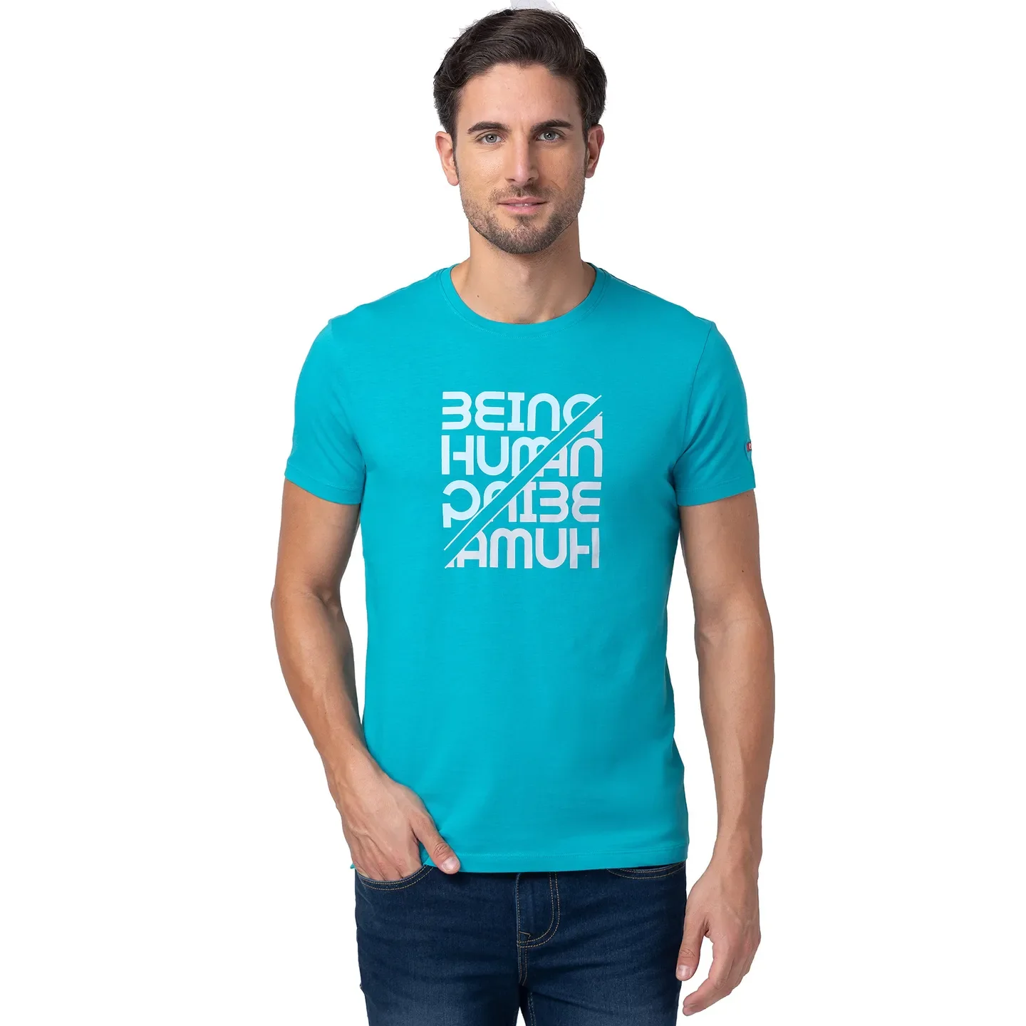 Viridian Green Regular Fit Round Neck Men's T-Shirt by Being Human Clothing