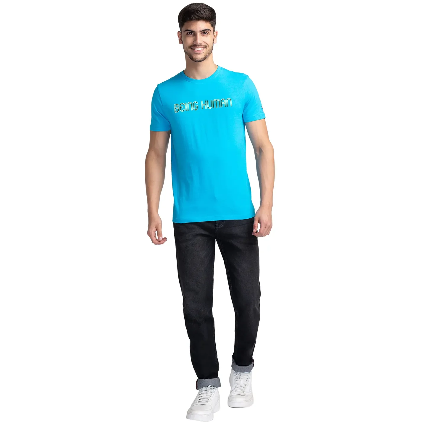 Vivid Blue Regular Fit Round Neck Men's T-Shirt by Being Human Clothing - Image 6