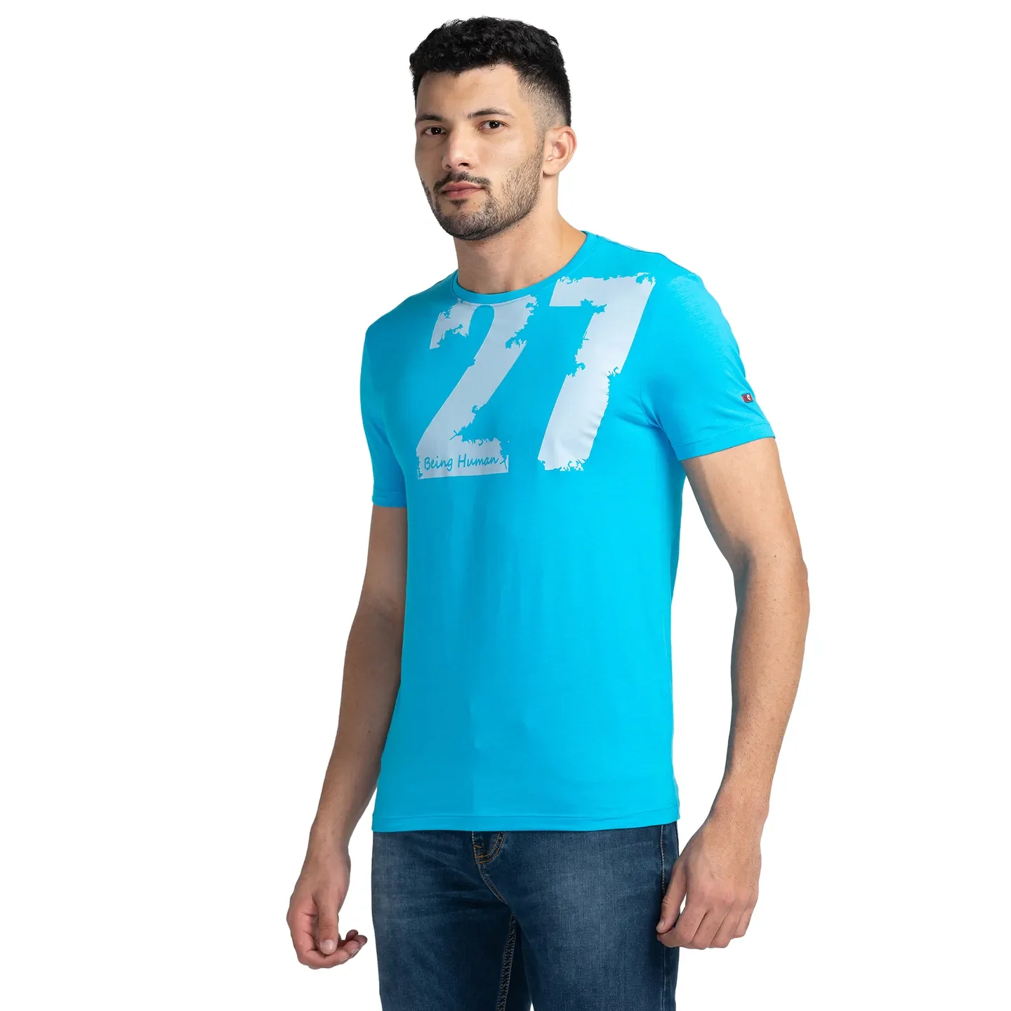 Blue Regular Fit Men's Short Sleeves T-Shirt by Being Human Clothing - Image 4
