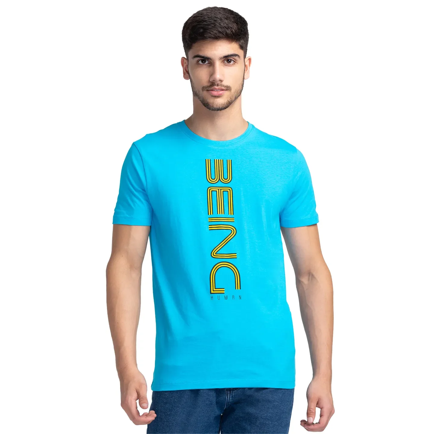 Blue Regular Fit Men's Short Sleeves T-Shirt by Being Human Clothing
