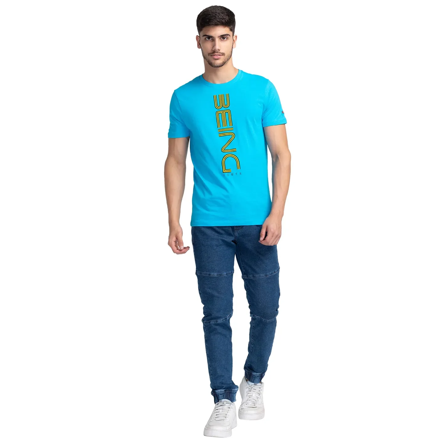 Blue Regular Fit Men's Short Sleeves T-Shirt by Being Human Clothing - Image 2