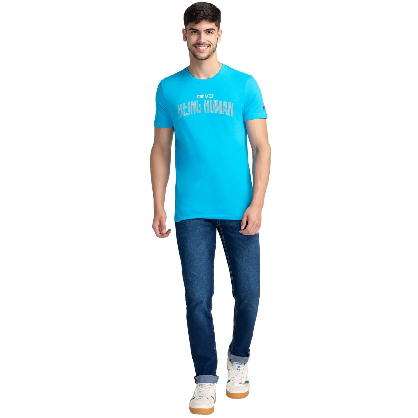Vivid Blue Regular Fit Round Neck Men's T-Shirt by Being Human Clothing - Image 2