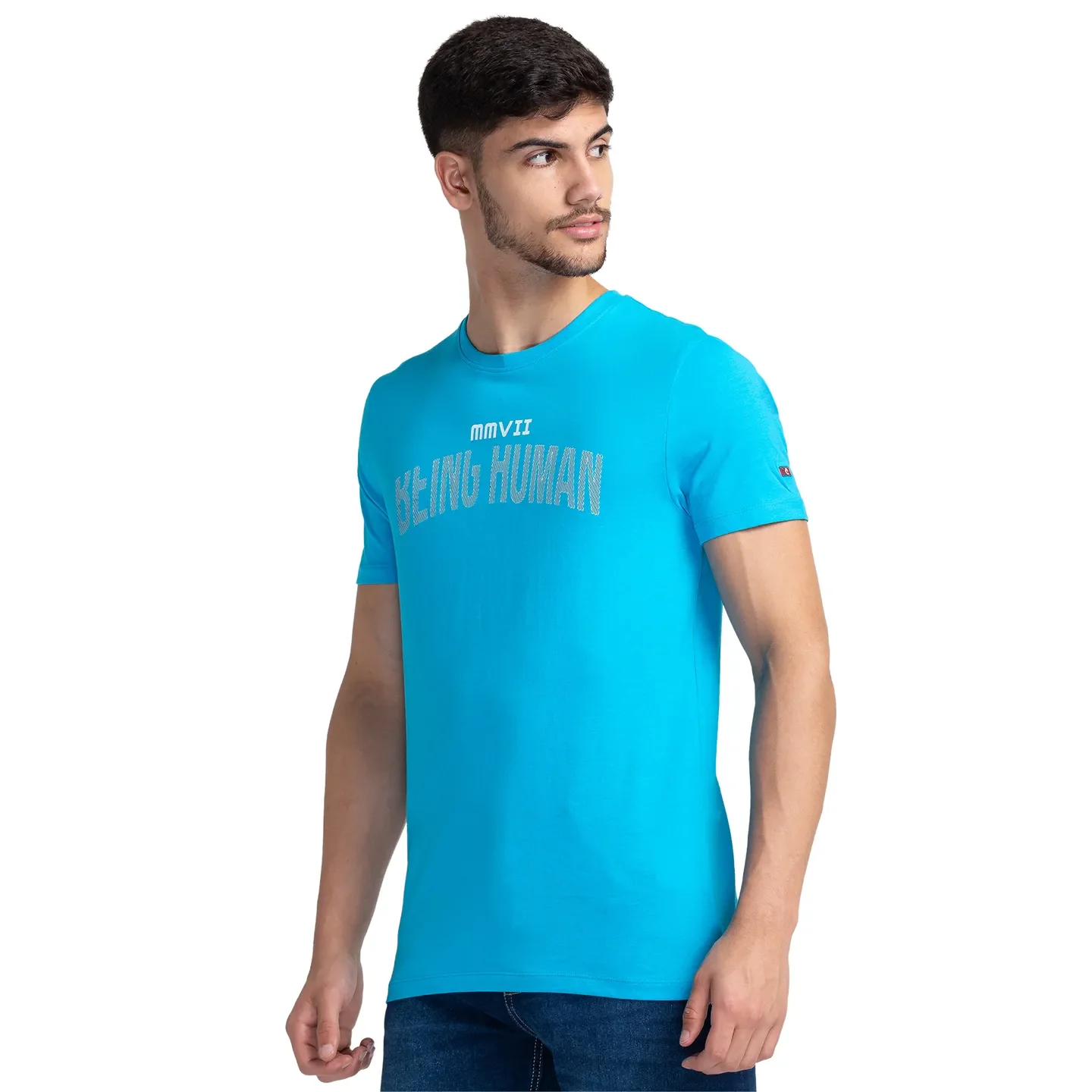 Vivid Blue Regular Fit Round Neck Men's T-Shirt by Being Human Clothing - Image 4