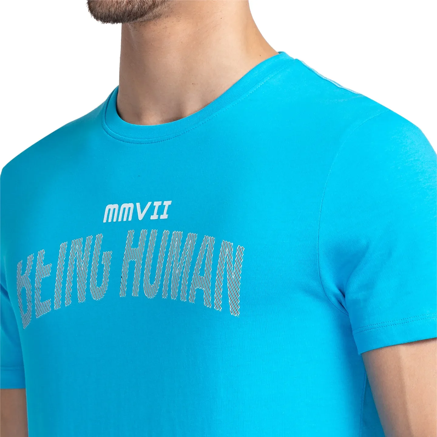 Vivid Blue Regular Fit Round Neck Men's T-Shirt by Being Human Clothing - Image 5