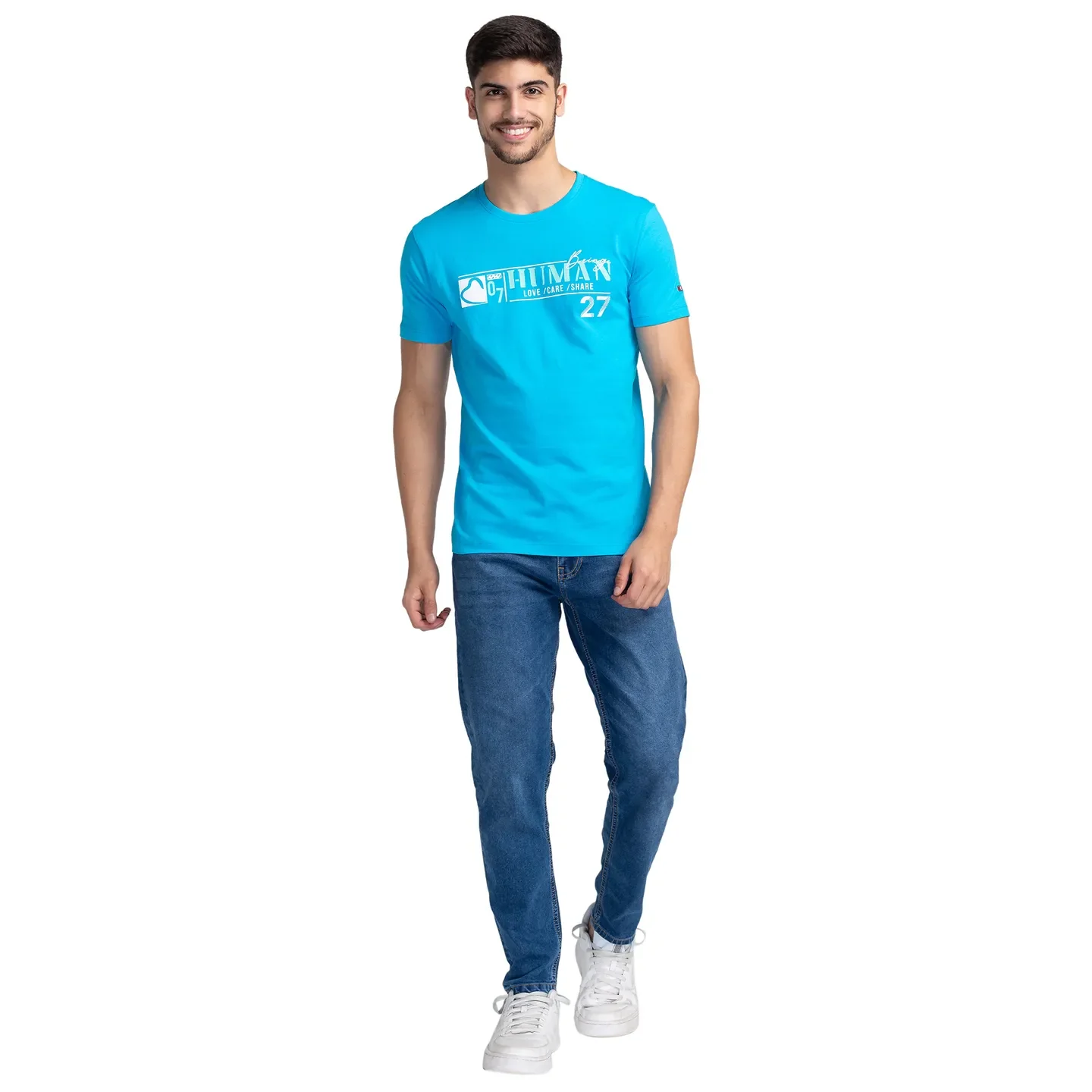 Blue Regular Fit Men's Short Sleeves T-Shirt by Being Human Clothing - Image 2