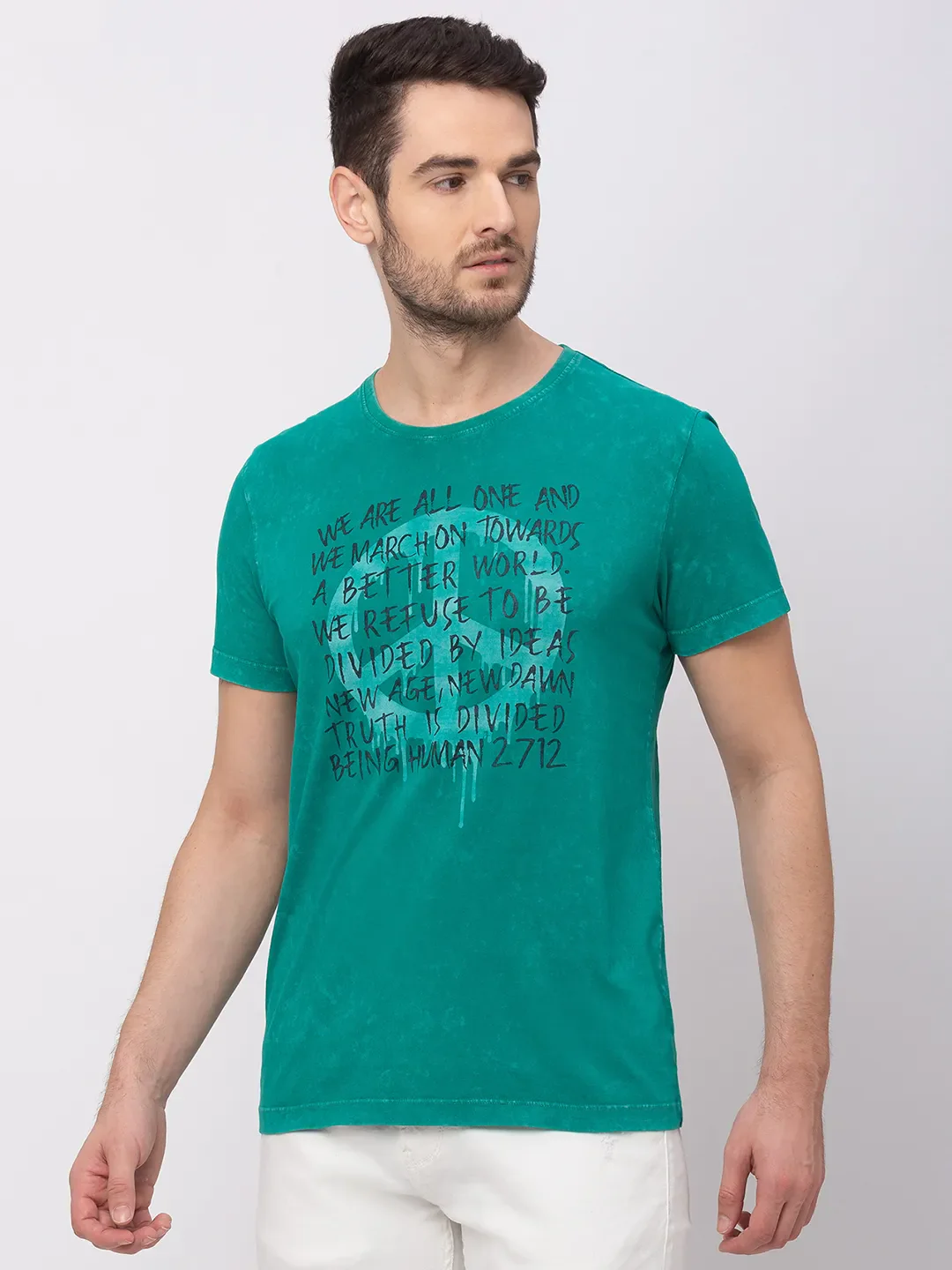 Vivid Green Regular Fit Round Neck Men's T-Shirt by Being Human Clothing - Image 2