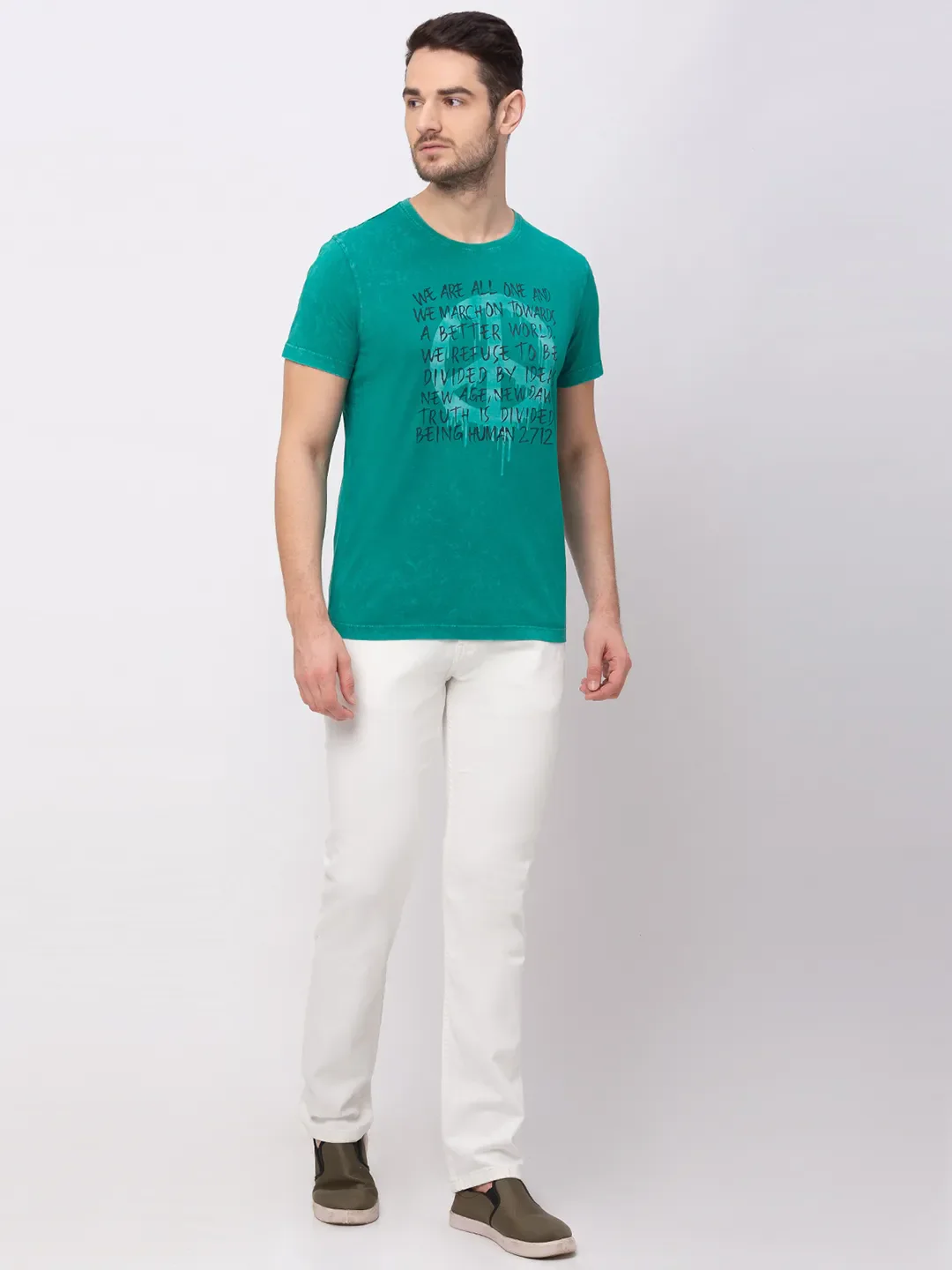 Vivid Green Regular Fit Round Neck Men's T-Shirt by Being Human Clothing - Image 4