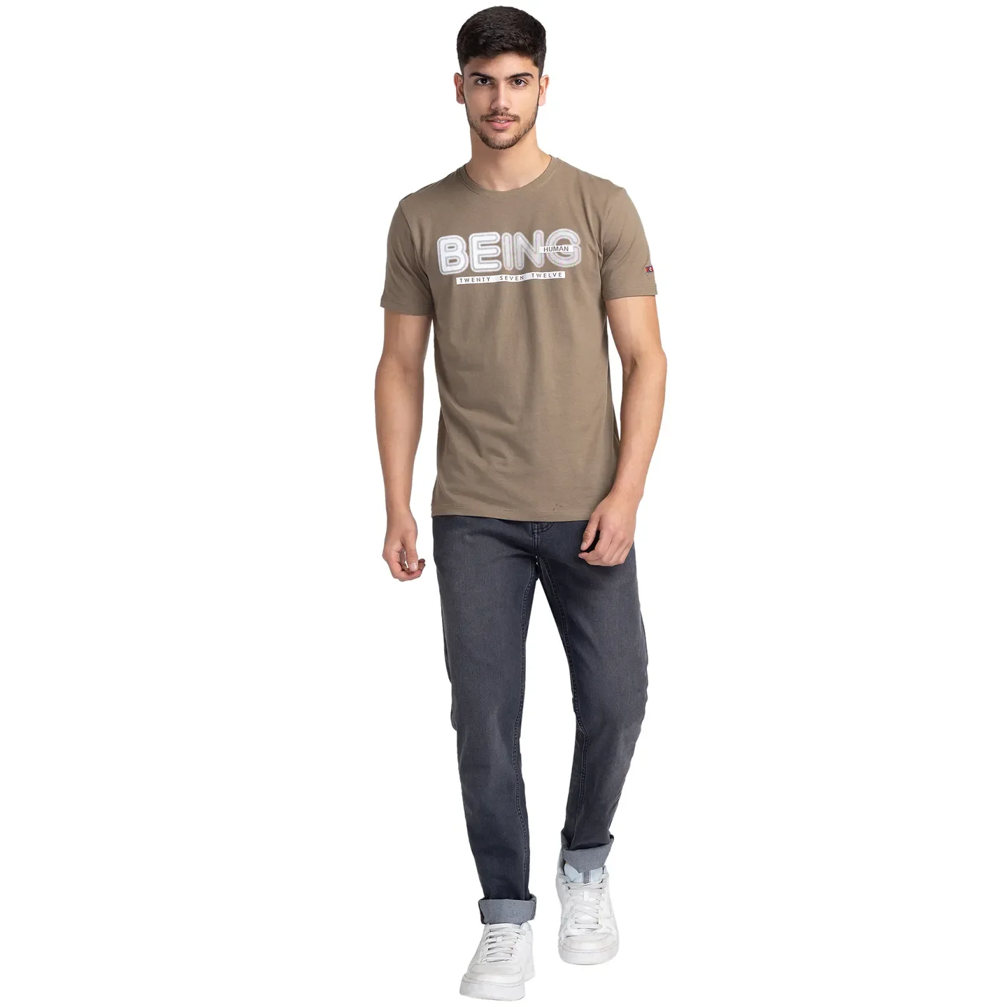 Grey Regular Fit Men's Short Sleeves T-Shirt by Being Human Clothing - Image 2