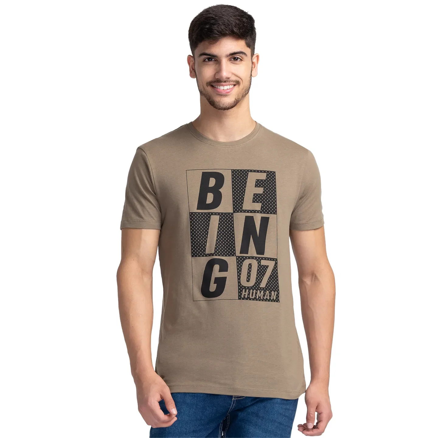Grey Regular Fit Men's Short Sleeves T-Shirt by Being Human Clothing