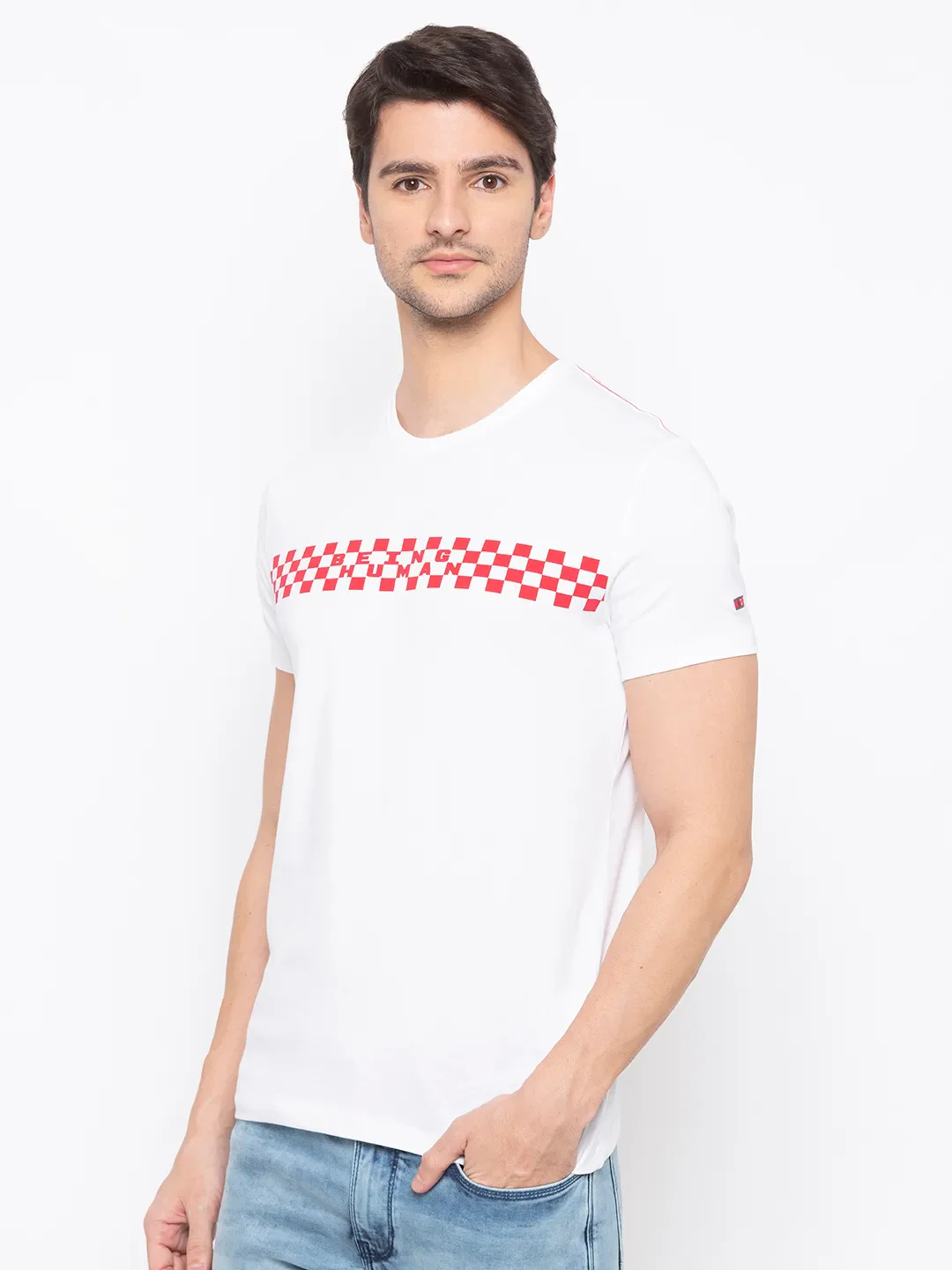 White Regular Fit Men's Short Sleeves T-Shirt by Being Human Clothing - Image 2