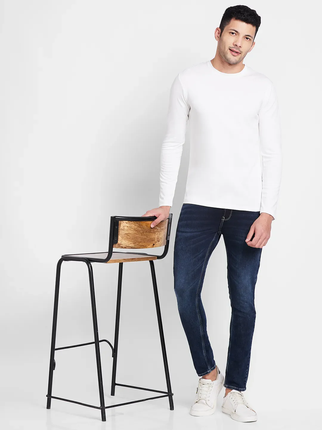 White Regular Fit Men's Long Sleeves T-Shirt by Being Human Clothing - Image 3