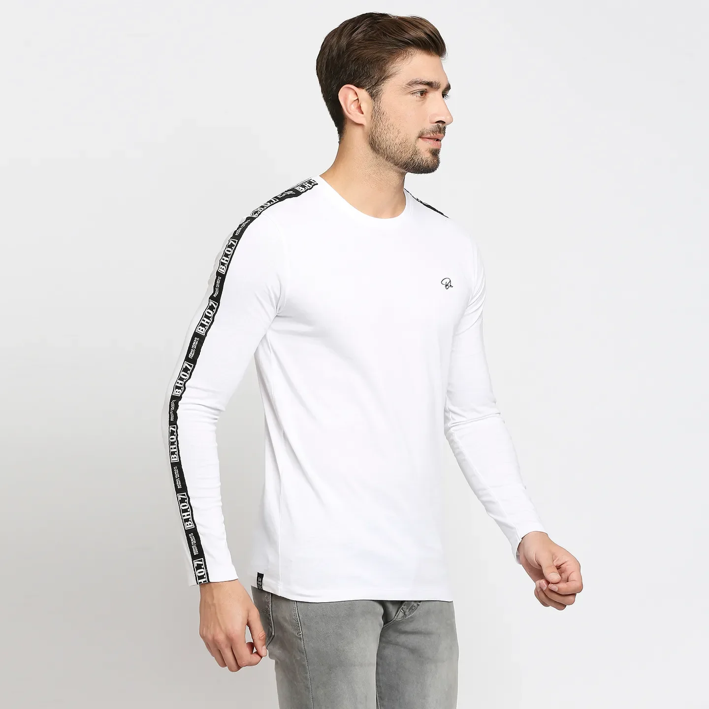 White Regular Fit Men's Long Sleeves T-Shirt by Being Human Clothing - Image 3