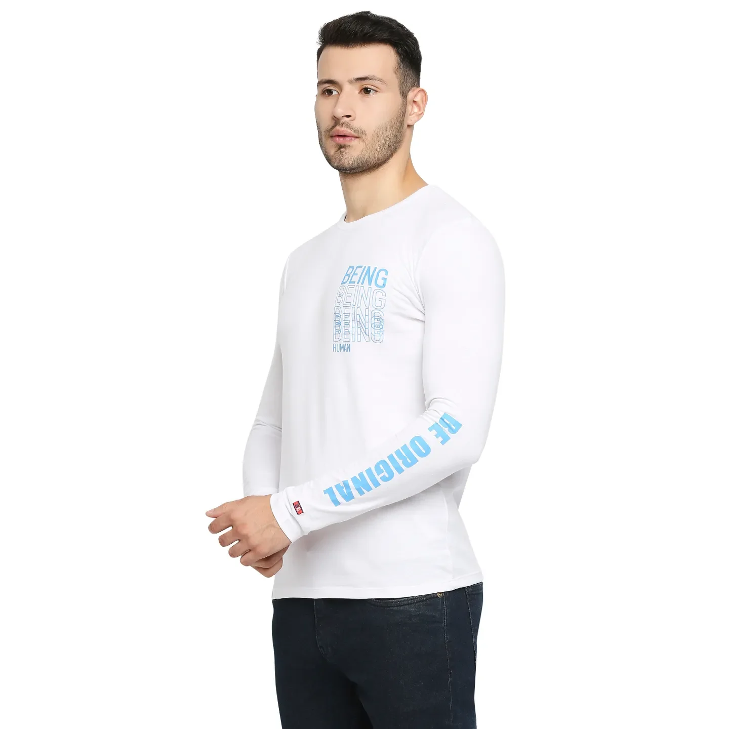 White Regular Fit Men's Long Sleeves T-Shirt by Being Human Clothing - Image 5