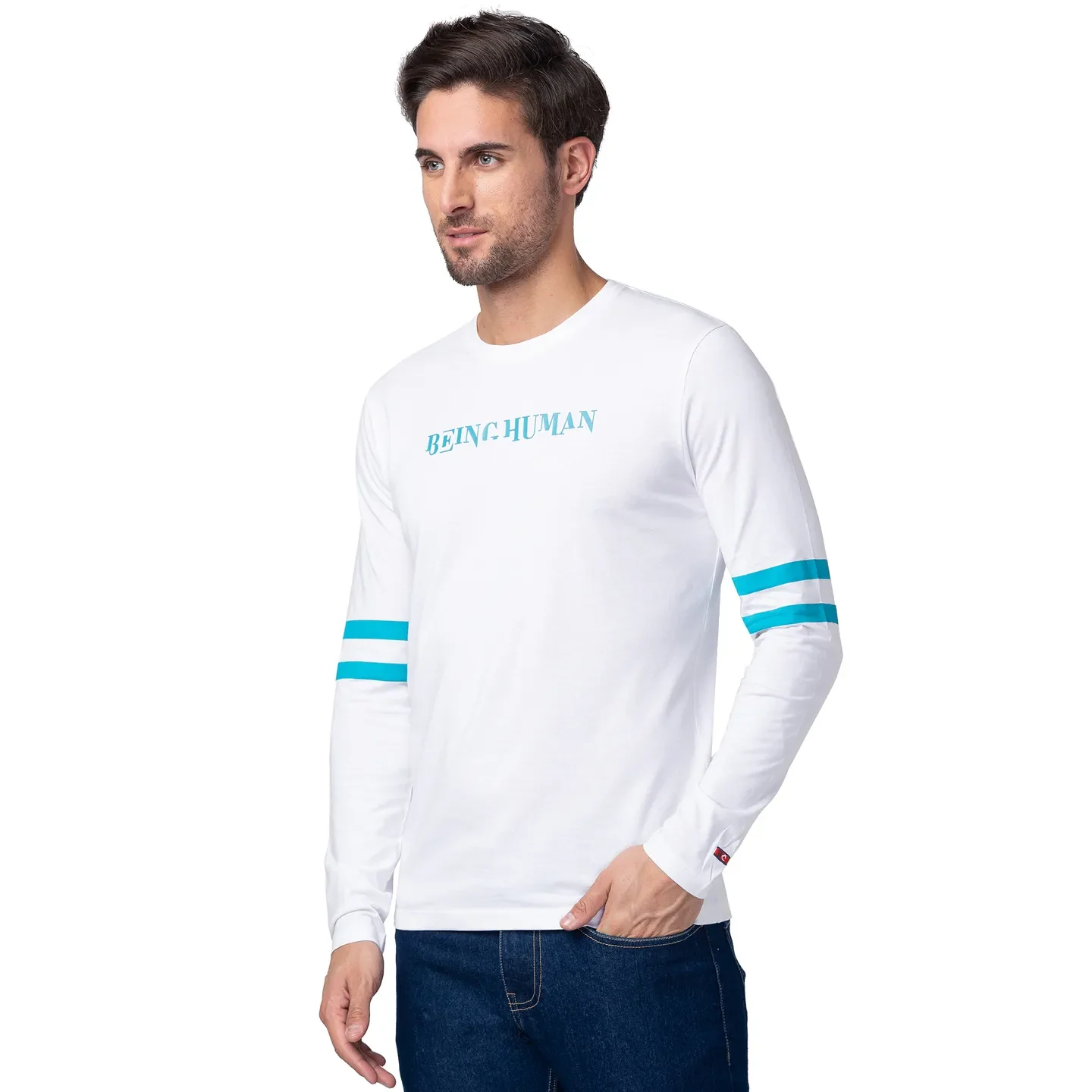 White Regular Fit Men's Long Sleeves T-Shirt by Being Human Clothing - Image 2
