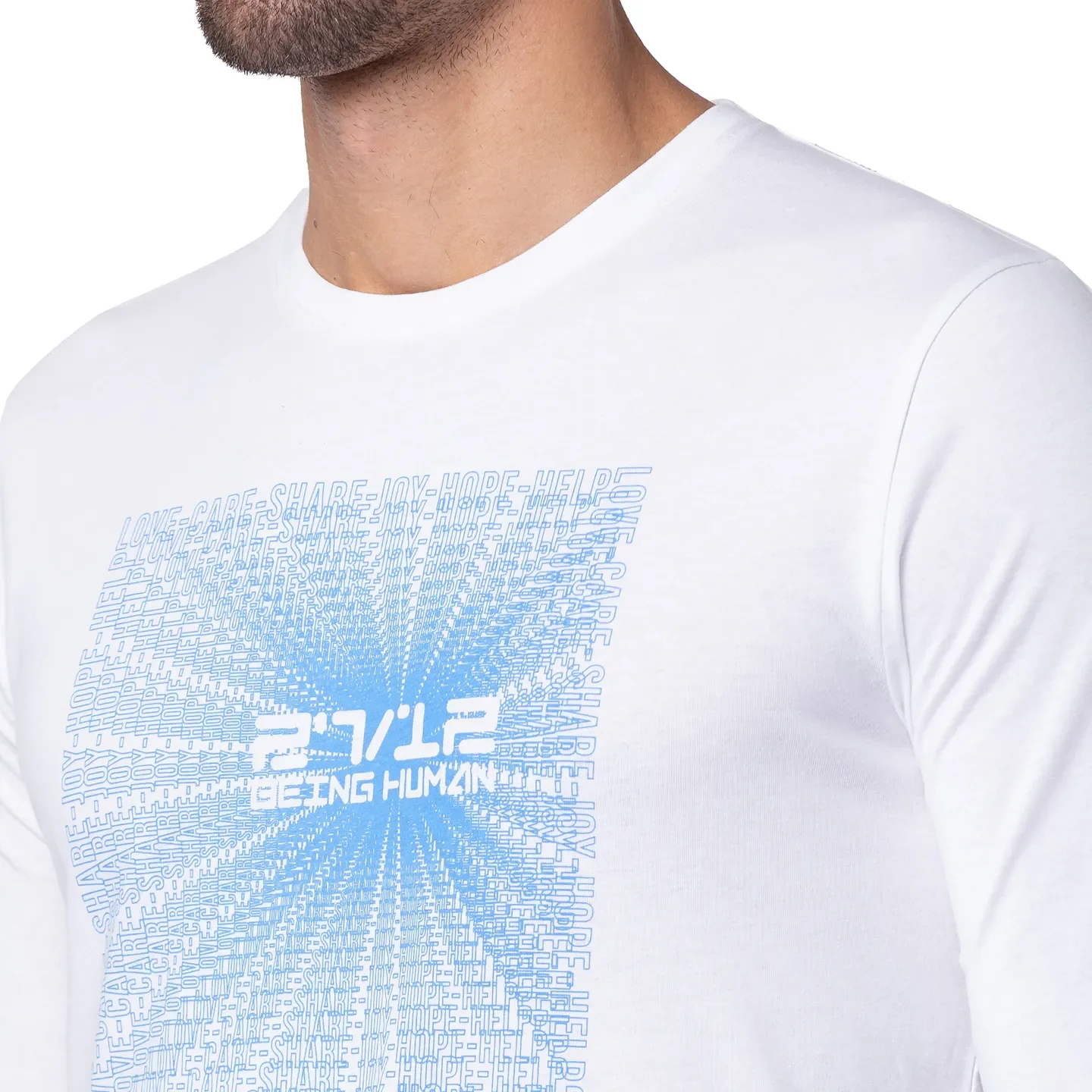 White Regular Fit Men's Long Sleeves T-Shirt by Being Human Clothing - Image 4