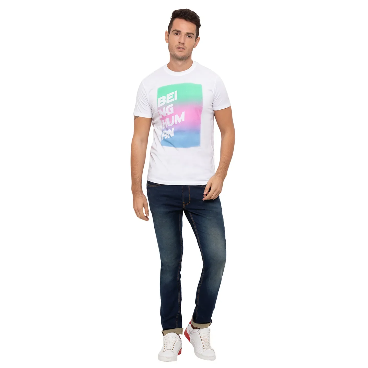 White Regular Fit Men's Short Sleeves T-Shirt by Being Human Clothing - Image 2