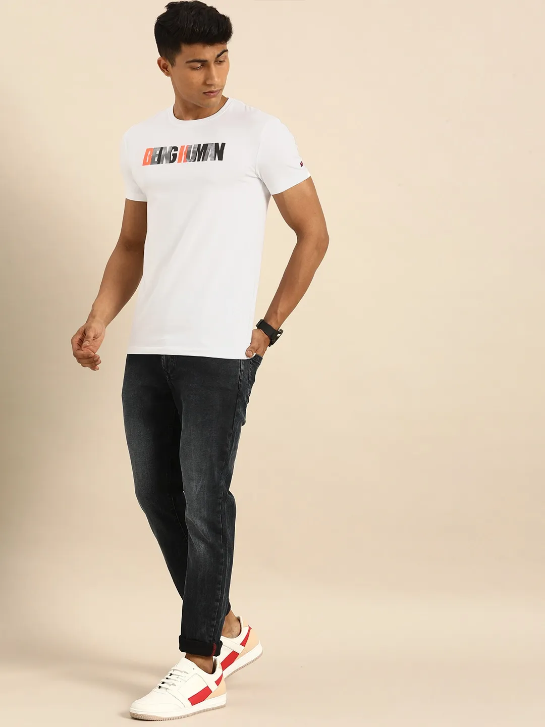 White Regular Fit Men's Short Sleeves T-Shirt by Being Human Clothing - Image 5