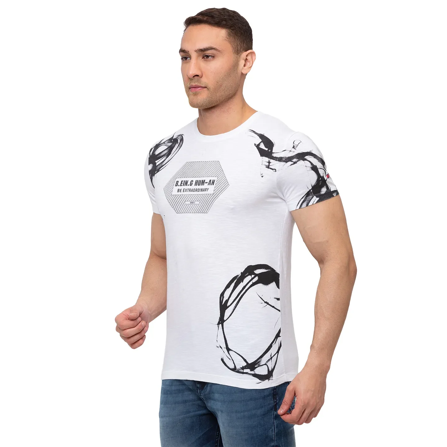 White Regular Fit Men's Short Sleeves T-Shirt by Being Human Clothing - Image 2