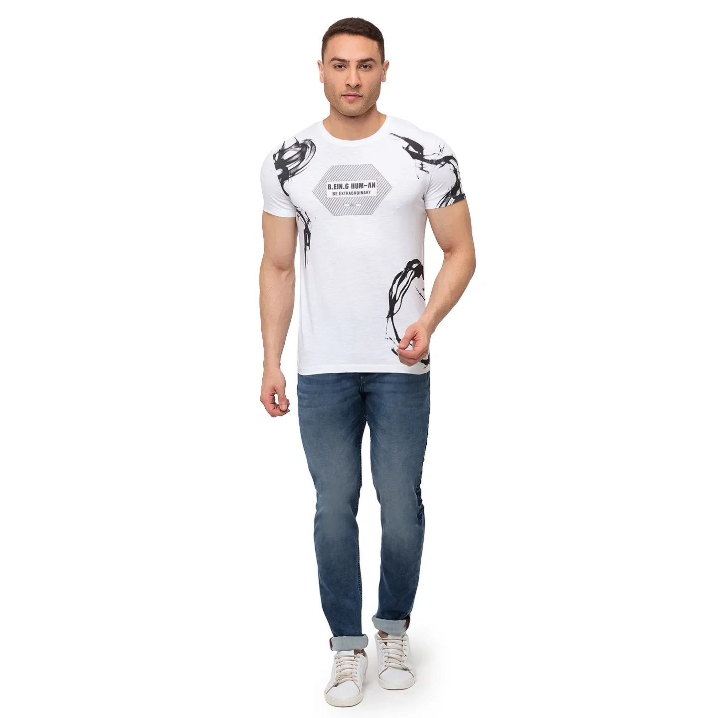 White Regular Fit Men's Short Sleeves T-Shirt by Being Human Clothing - Image 5
