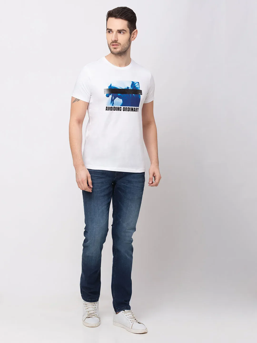 White Regular Fit Men's Short Sleeves T-Shirt by Being Human Clothing - Image 2