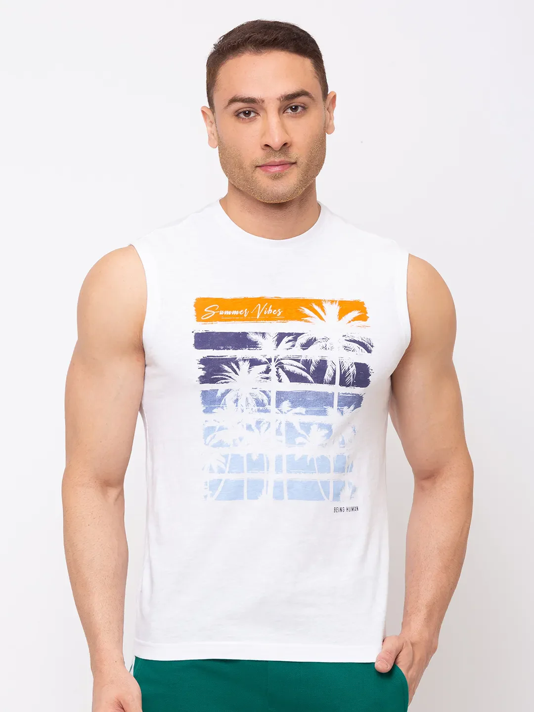 White Regular Fit Round Neck Men's T-Shirt by Being Human Clothing
