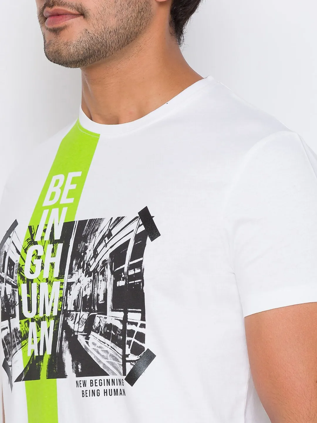 White Regular Fit Men's Short Sleeves T-Shirt by Being Human Clothing - Image 4