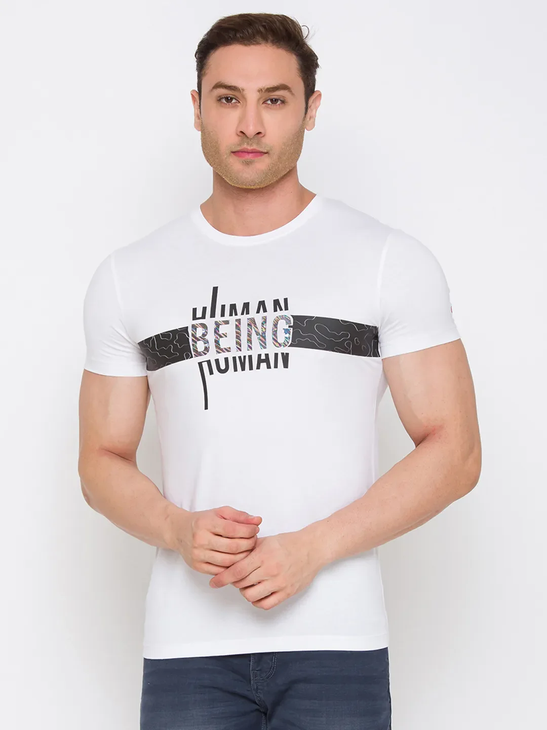 White Regular Fit Men's Short Sleeves T-Shirt by Being Human Clothing