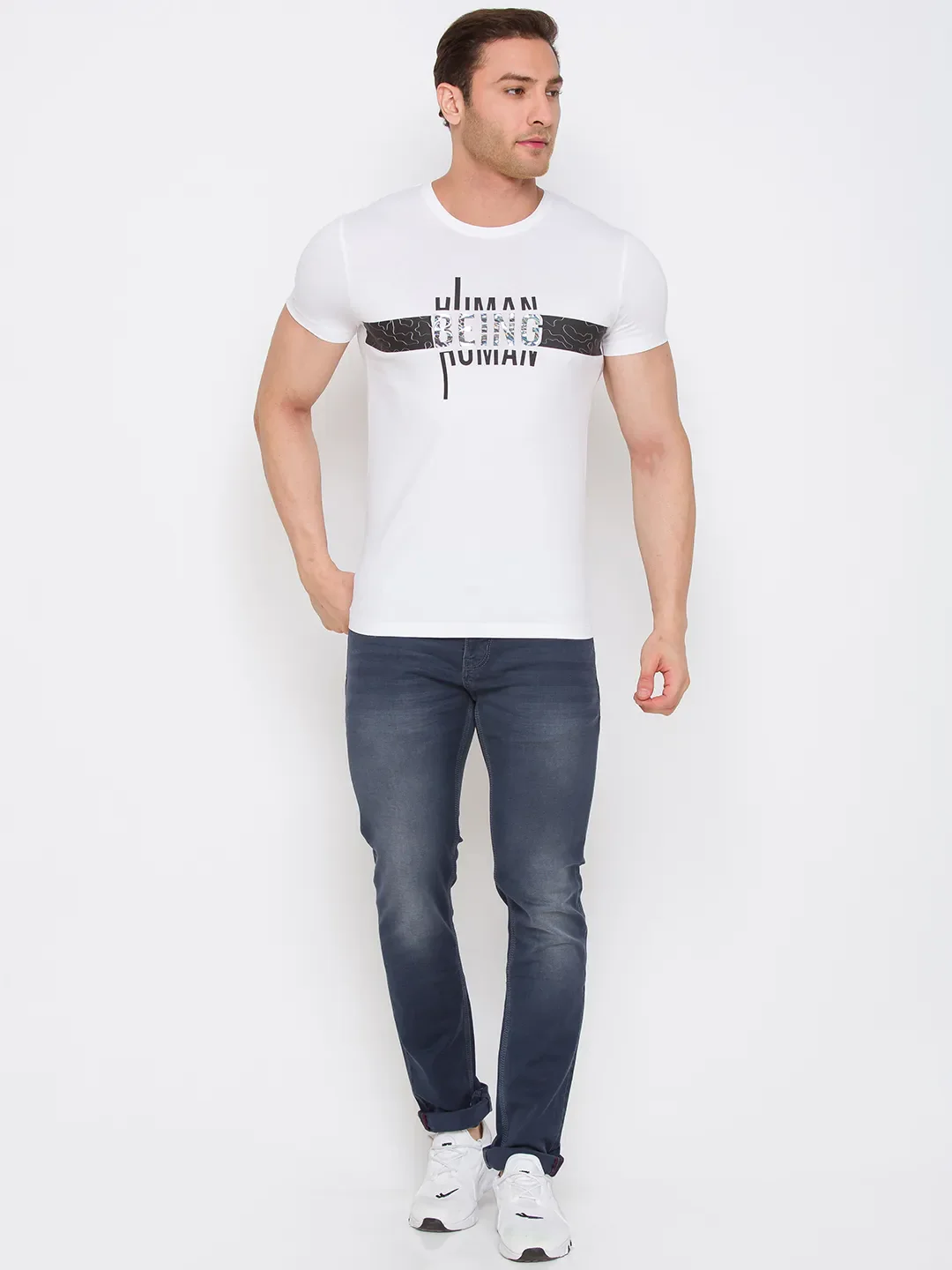 White Regular Fit Men's Short Sleeves T-Shirt by Being Human Clothing - Image 5