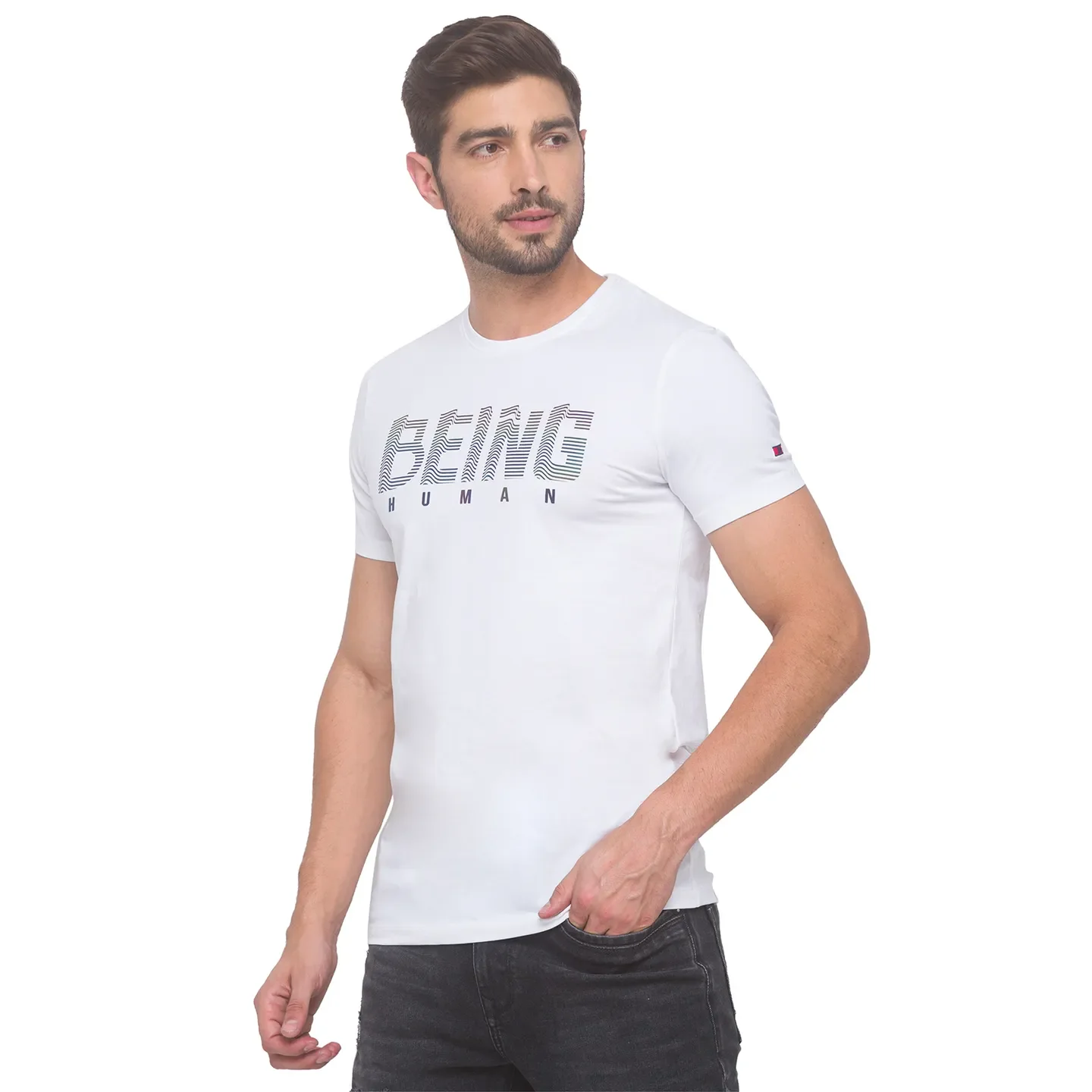 White Regular Fit Men's Short Sleeves T-Shirt by Being Human Clothing