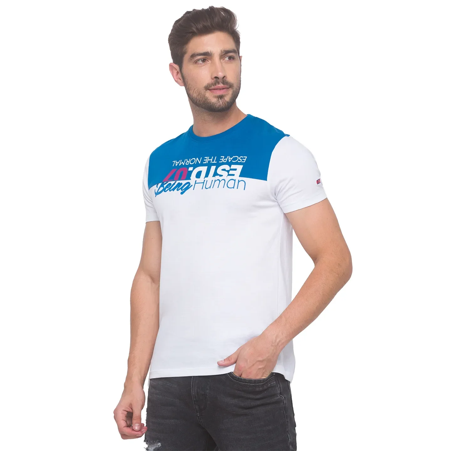 White Regular Fit Round Neck Men's T-Shirt by Being Human Clothing - Image 3