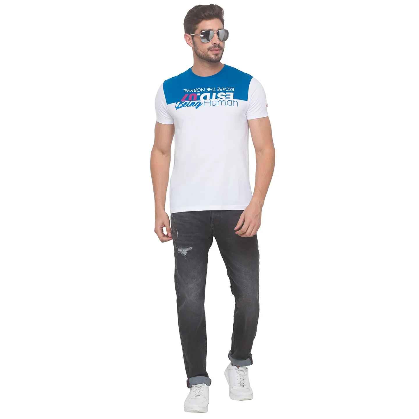 White Regular Fit Round Neck Men's T-Shirt by Being Human Clothing - Image 4