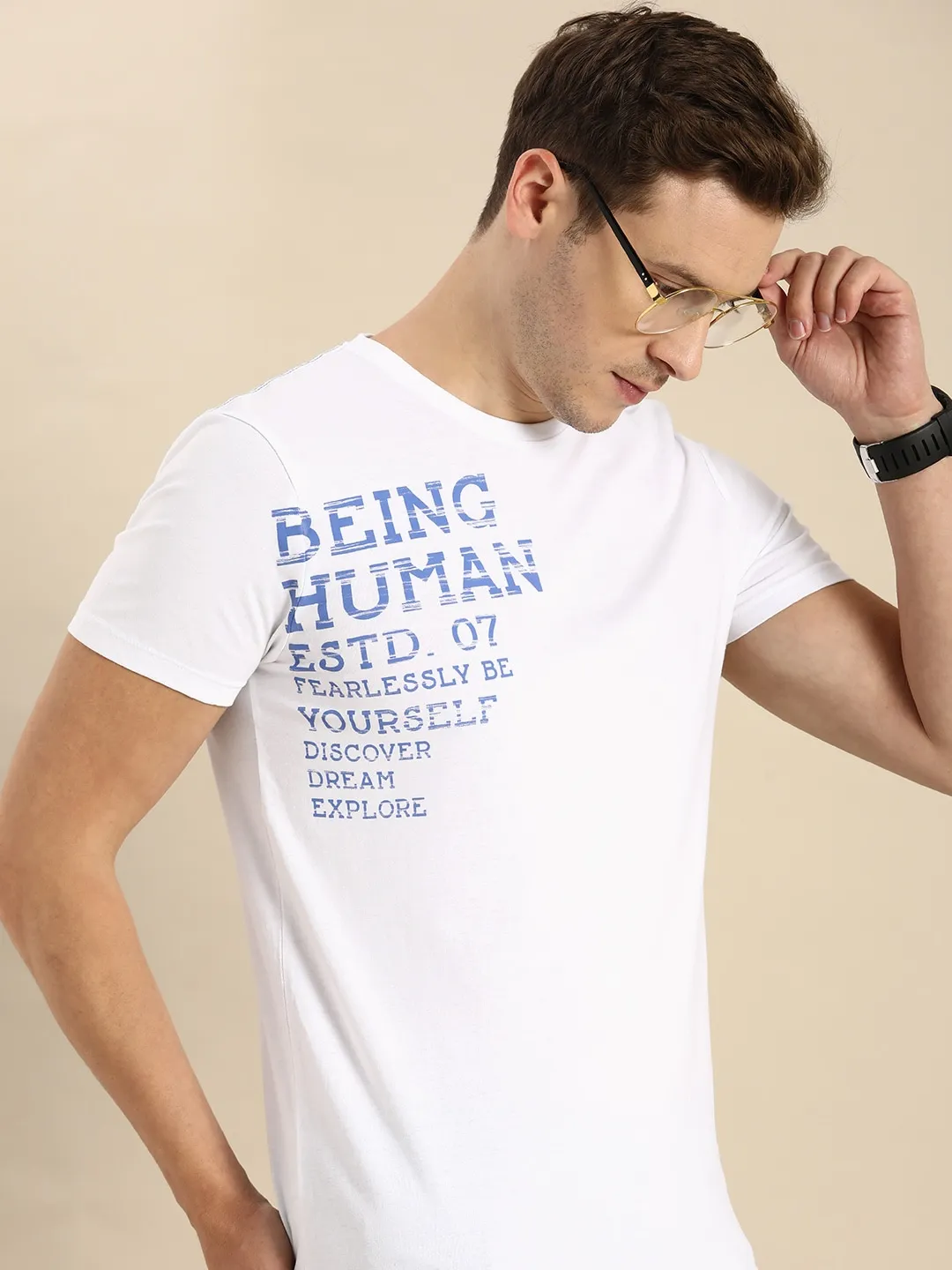 White Regular Fit Men's Short Sleeves T-Shirt by Being Human Clothing - Image 2