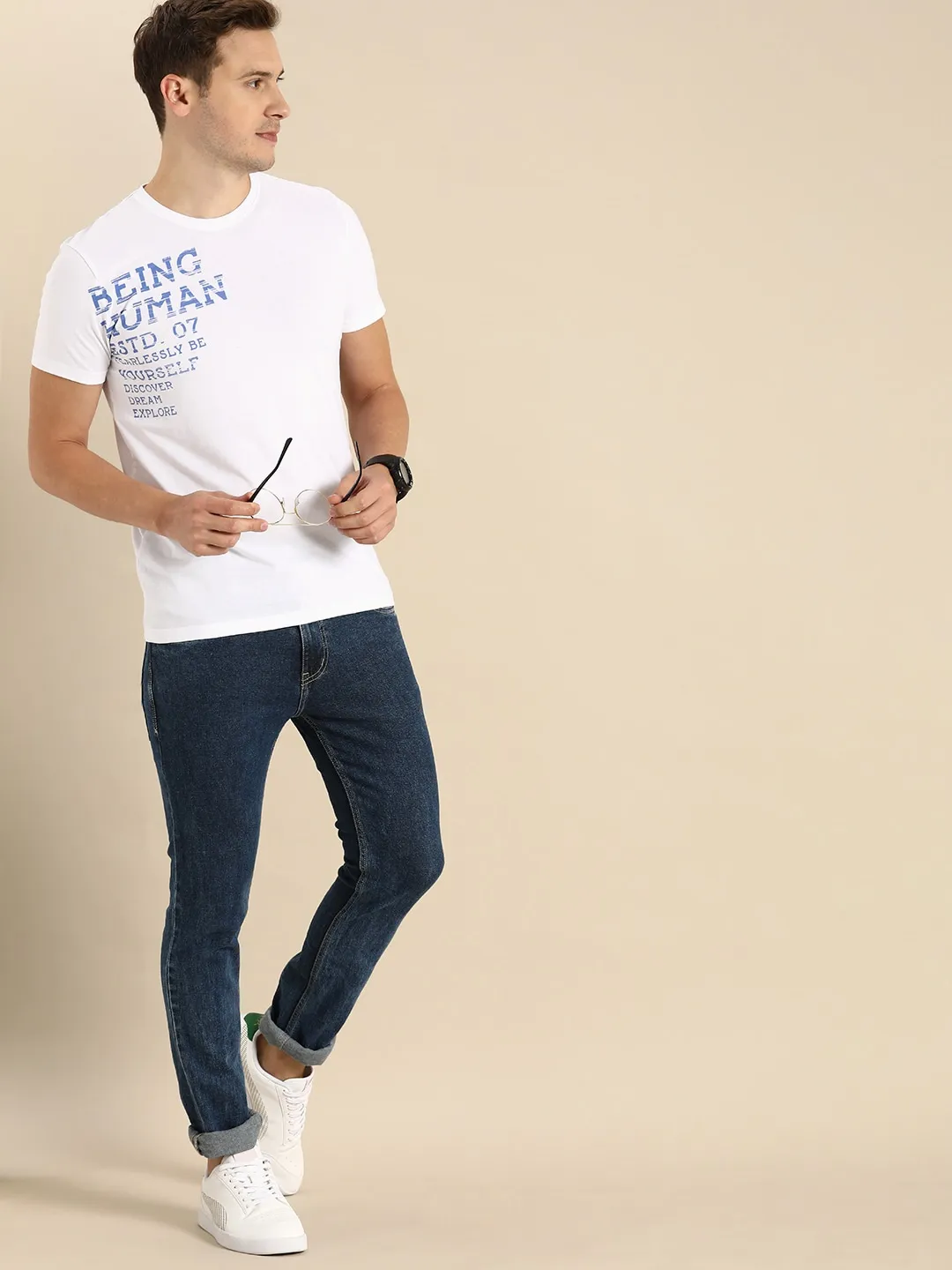 White Regular Fit Men's Short Sleeves T-Shirt by Being Human Clothing - Image 5