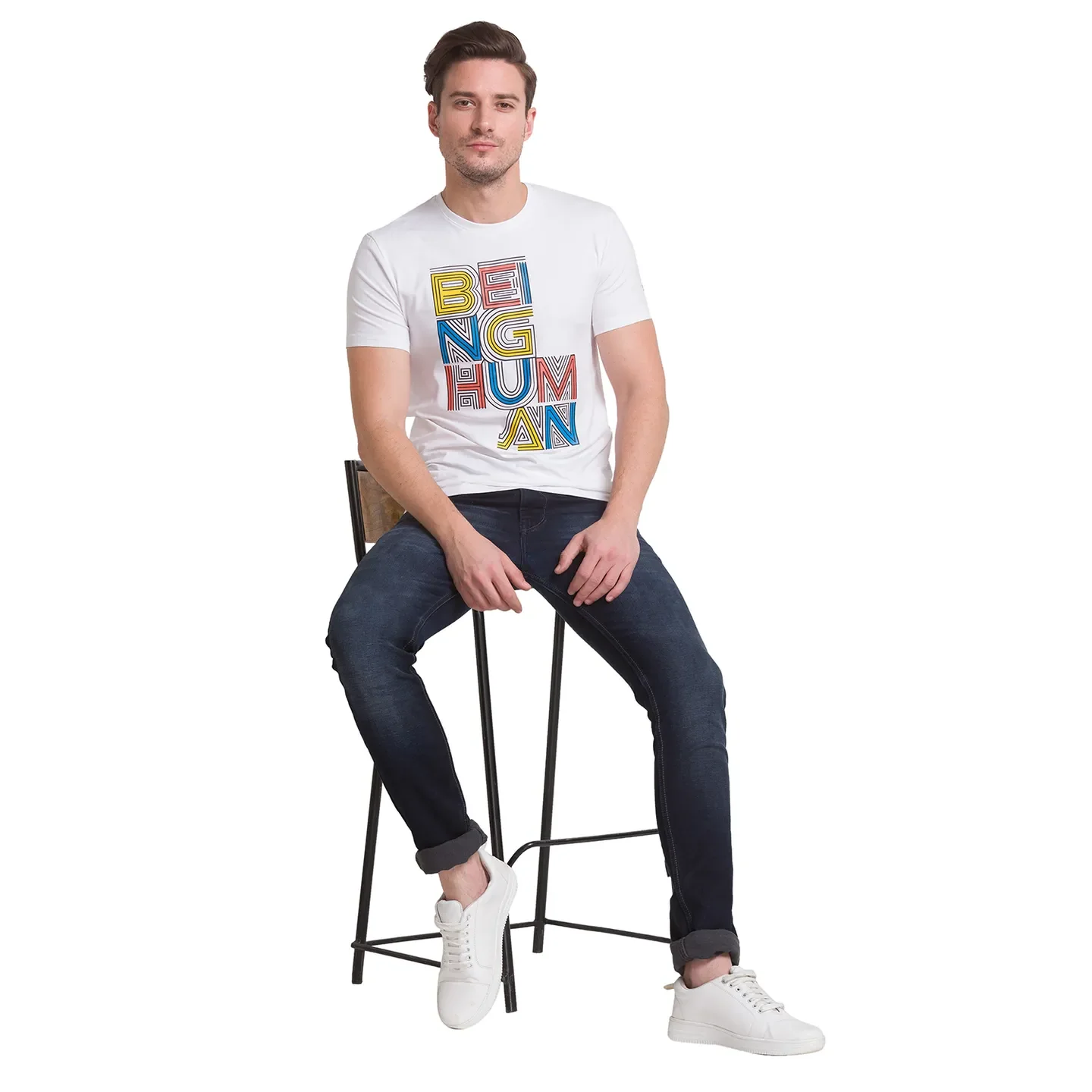 White Regular Fit Round Neck Men's T-Shirt by Being Human Clothing - Image 8