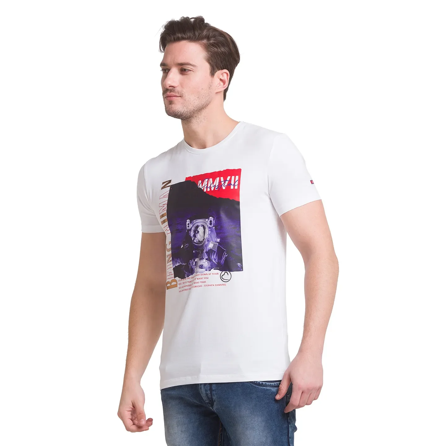 White Regular Fit Round Neck Men's T-Shirt by Being Human Clothing