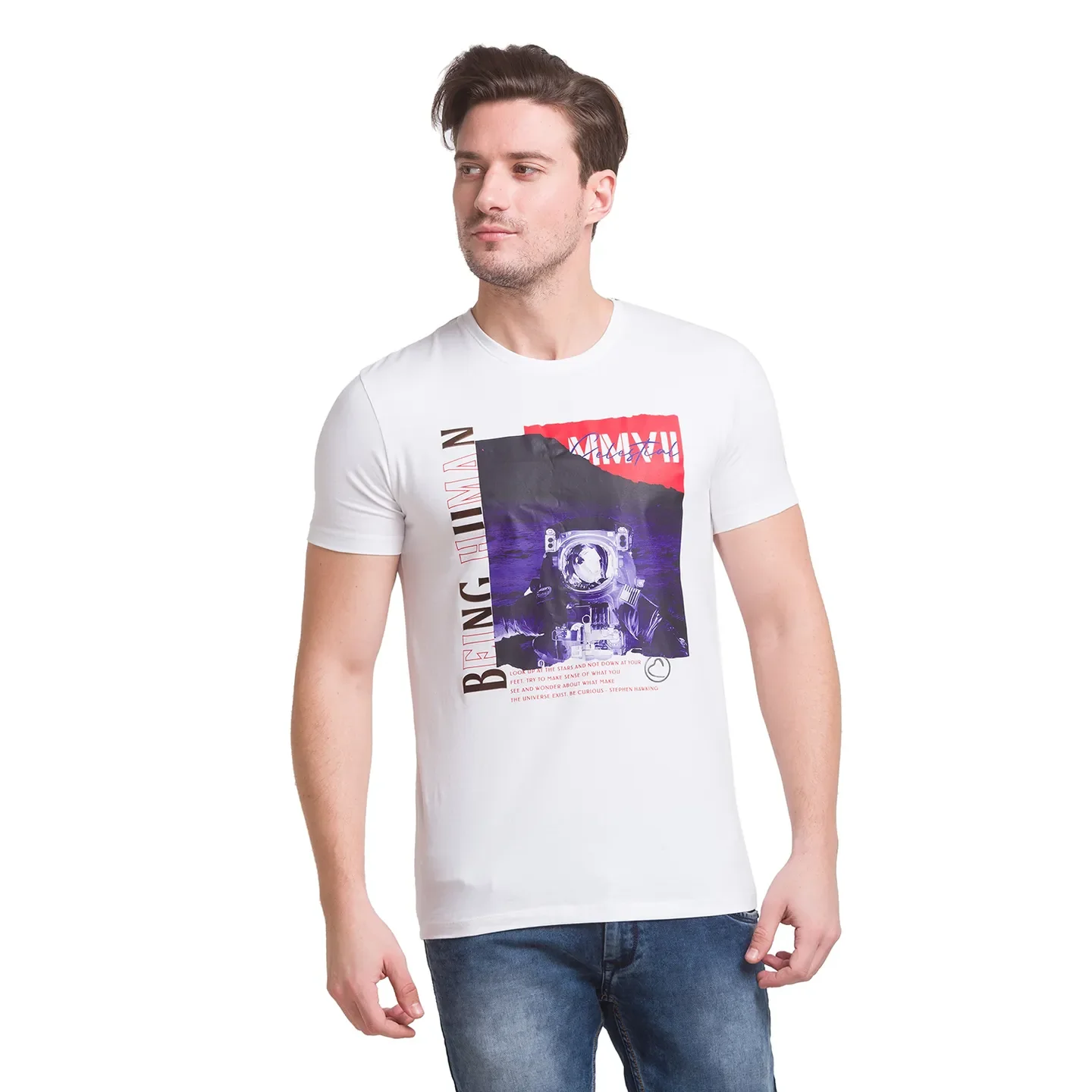 White Regular Fit Round Neck Men's T-Shirt by Being Human Clothing - Image 2