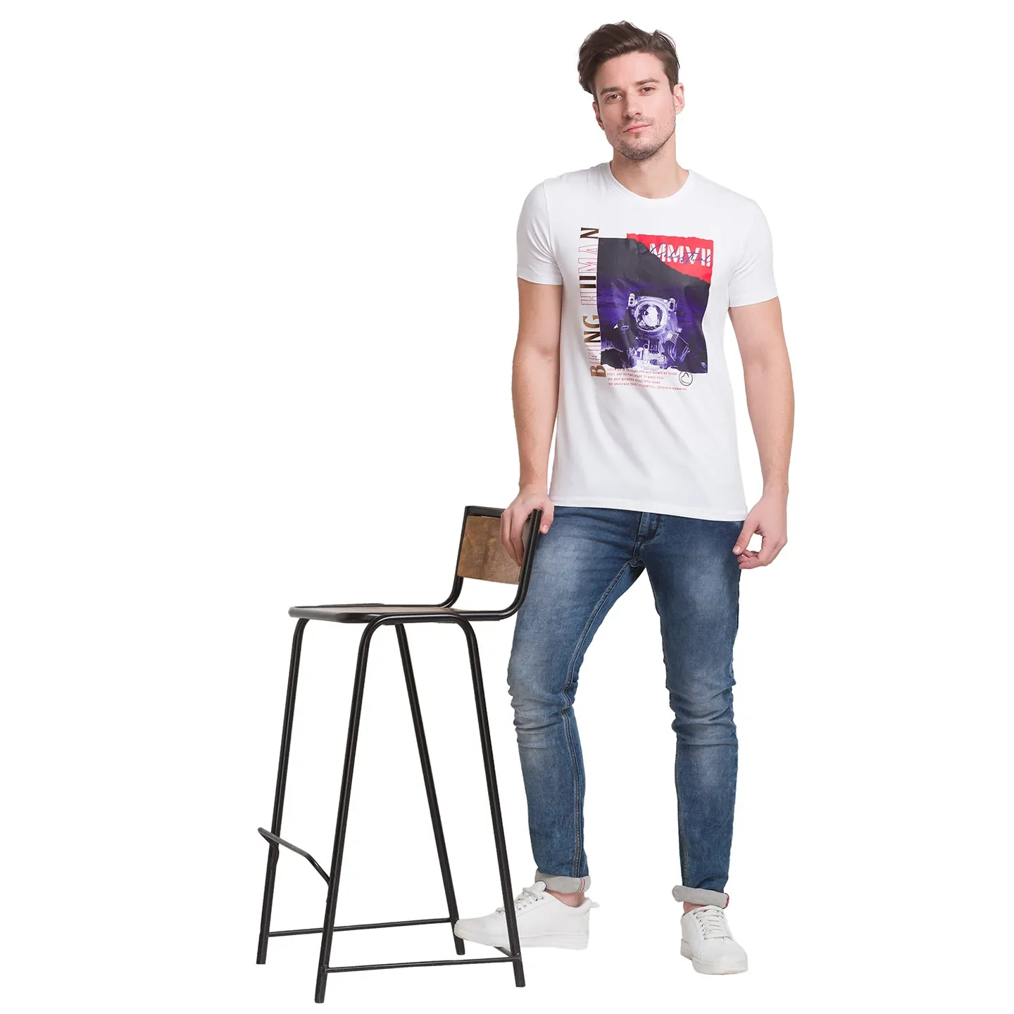 White Regular Fit Round Neck Men's T-Shirt by Being Human Clothing - Image 3
