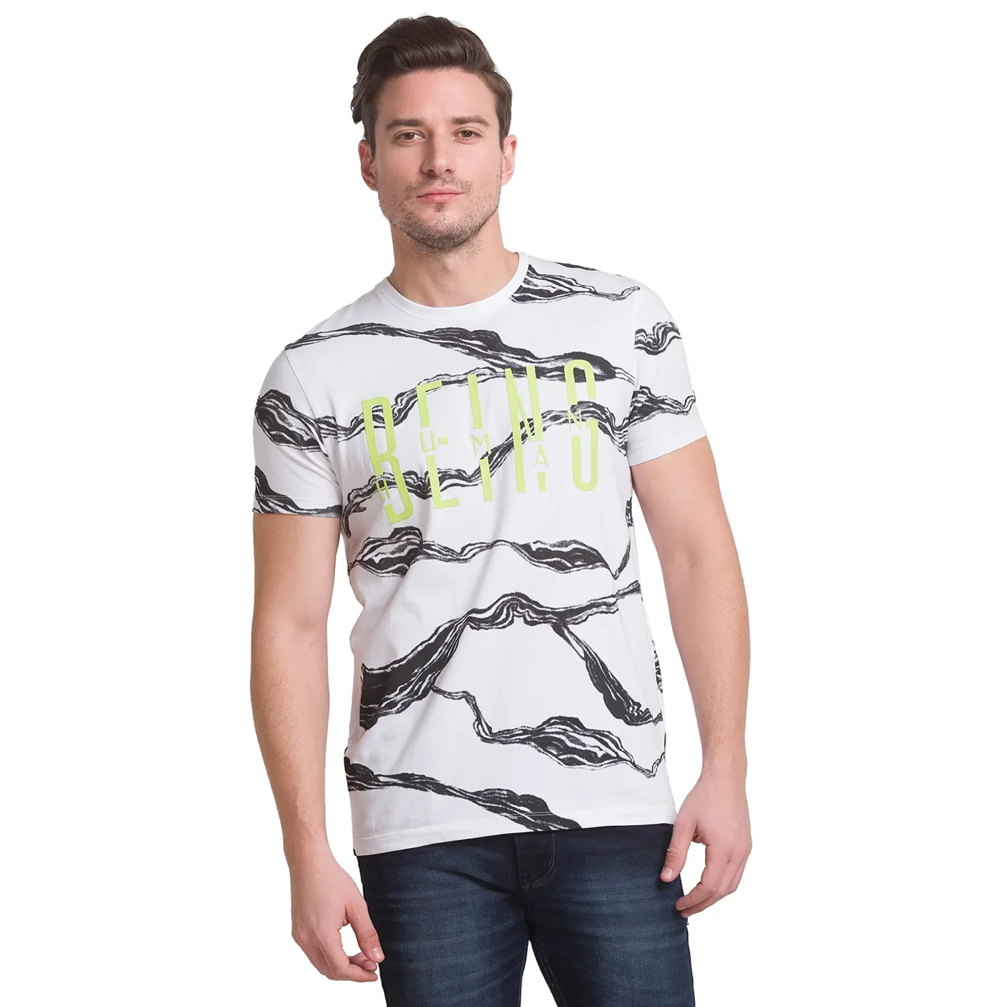 White Regular Fit Round Neck Men's T-Shirt by Being Human Clothing - Image 2