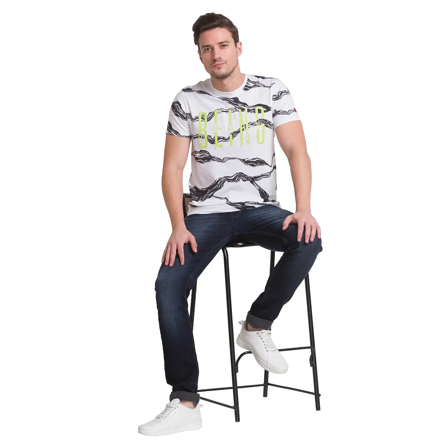 White Regular Fit Round Neck Men's T-Shirt by Being Human Clothing - Image 3