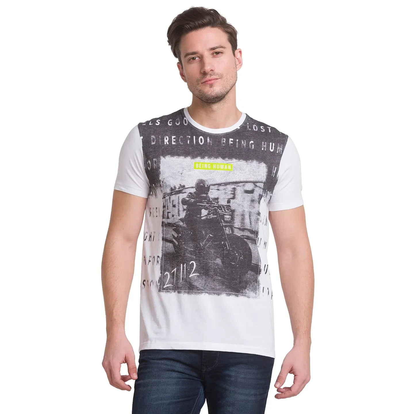 White Regular Fit Round Neck Men's T-Shirt by Being Human Clothing - Image 2