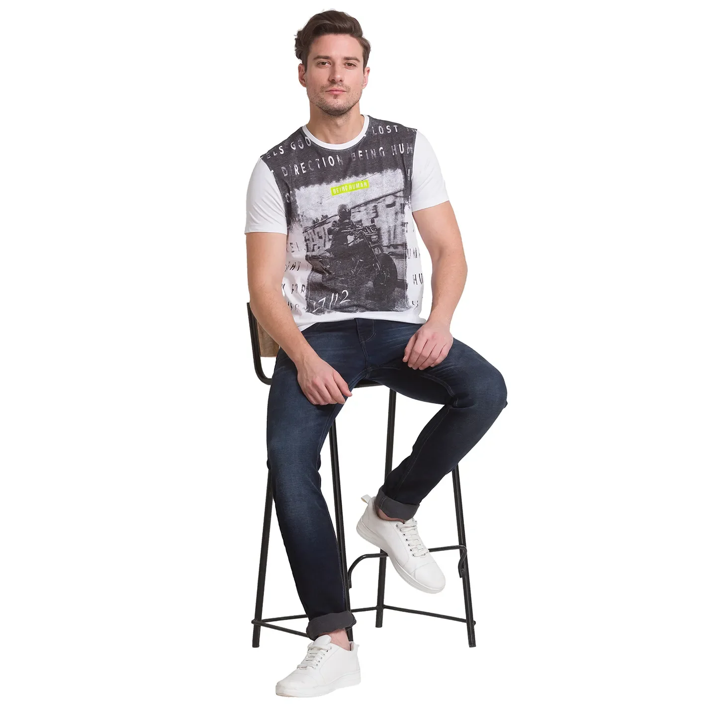 White Regular Fit Round Neck Men's T-Shirt by Being Human Clothing - Image 3