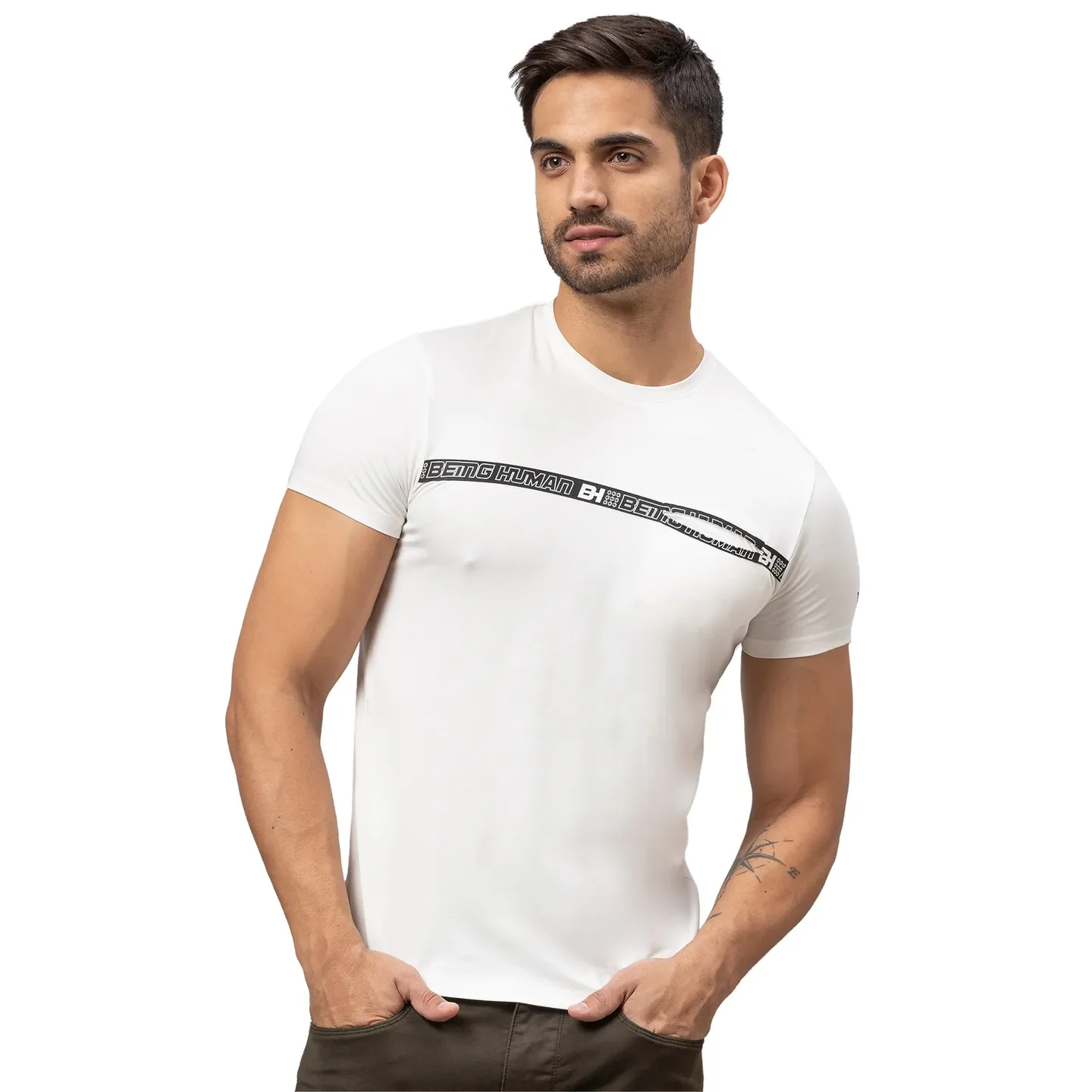 White Regular Fit Men's Short Sleeves T-Shirt by Being Human Clothing