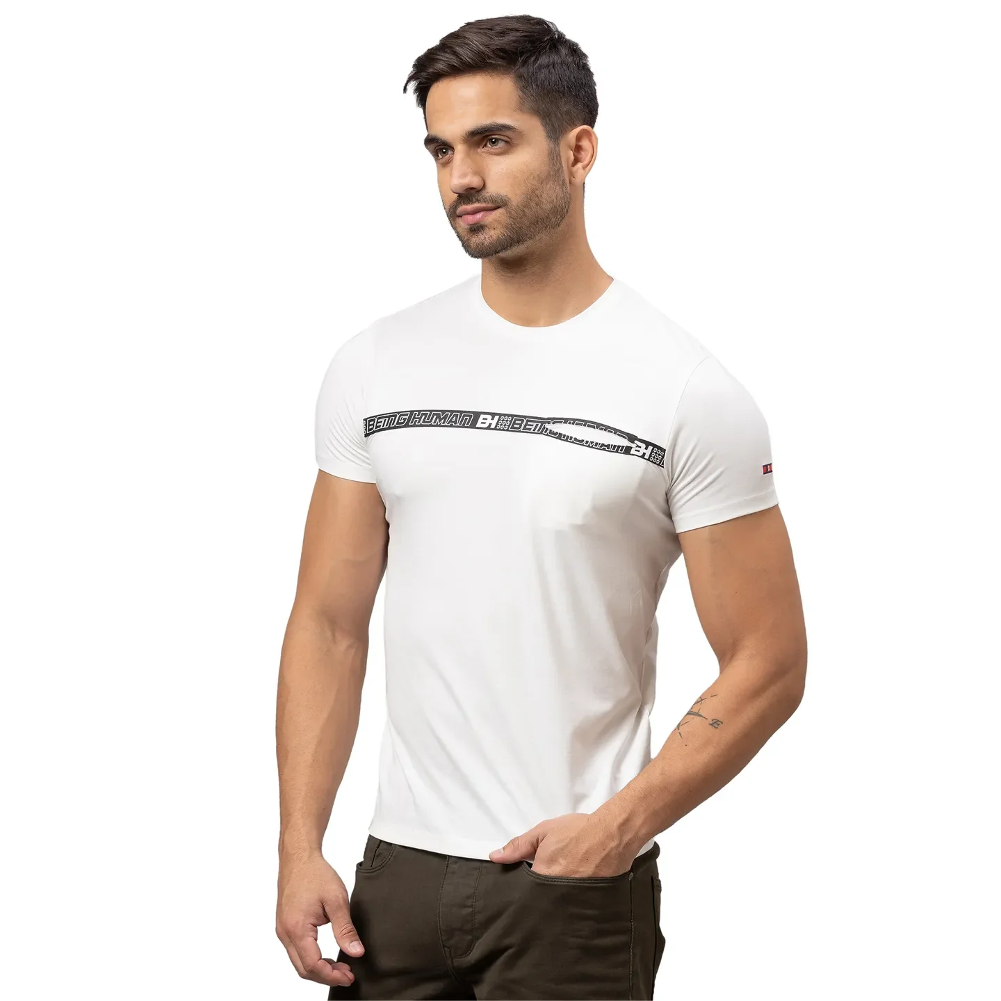 White Regular Fit Men's Short Sleeves T-Shirt by Being Human Clothing - Image 4