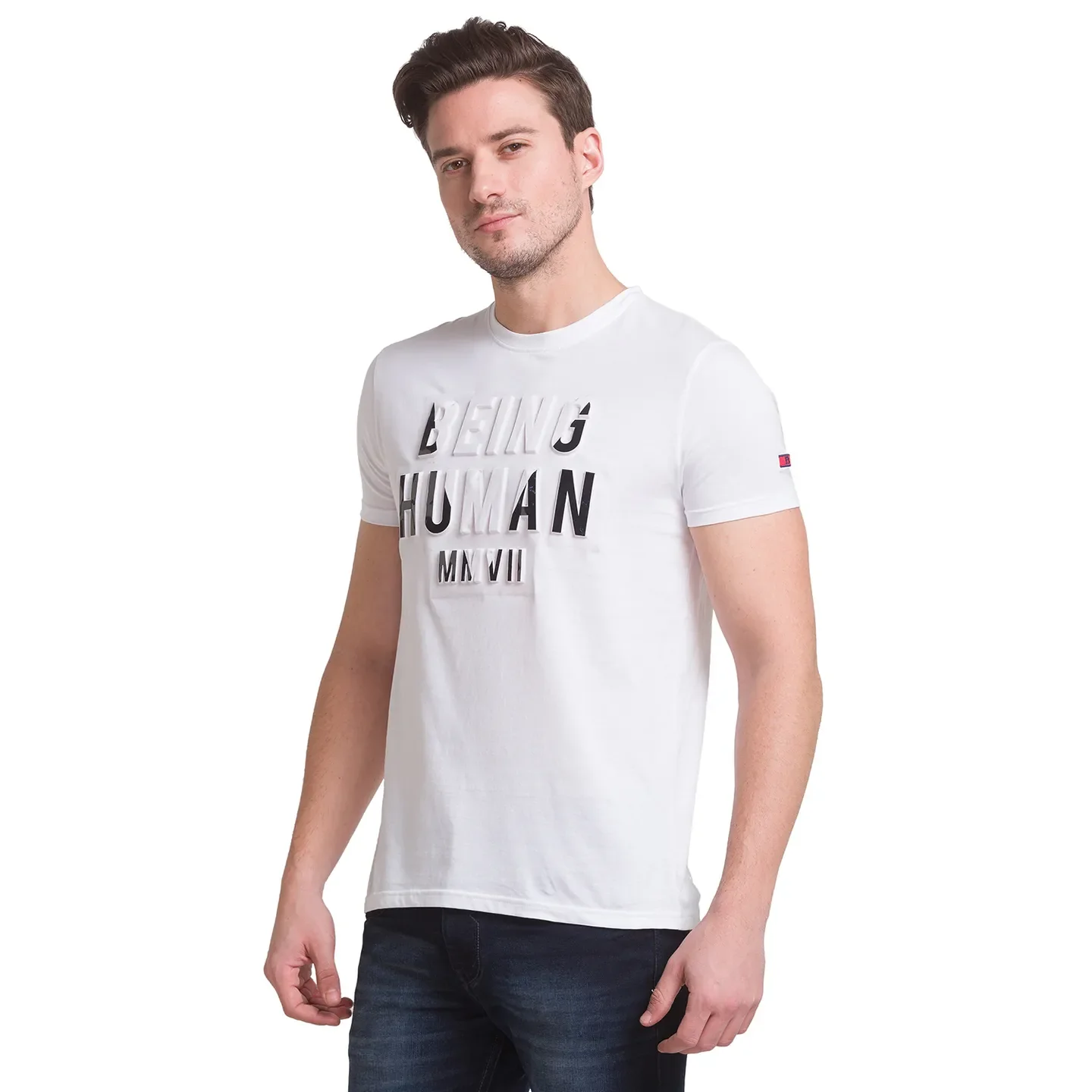 White Regular Fit Men's Short Sleeves T-Shirt by Being Human Clothing