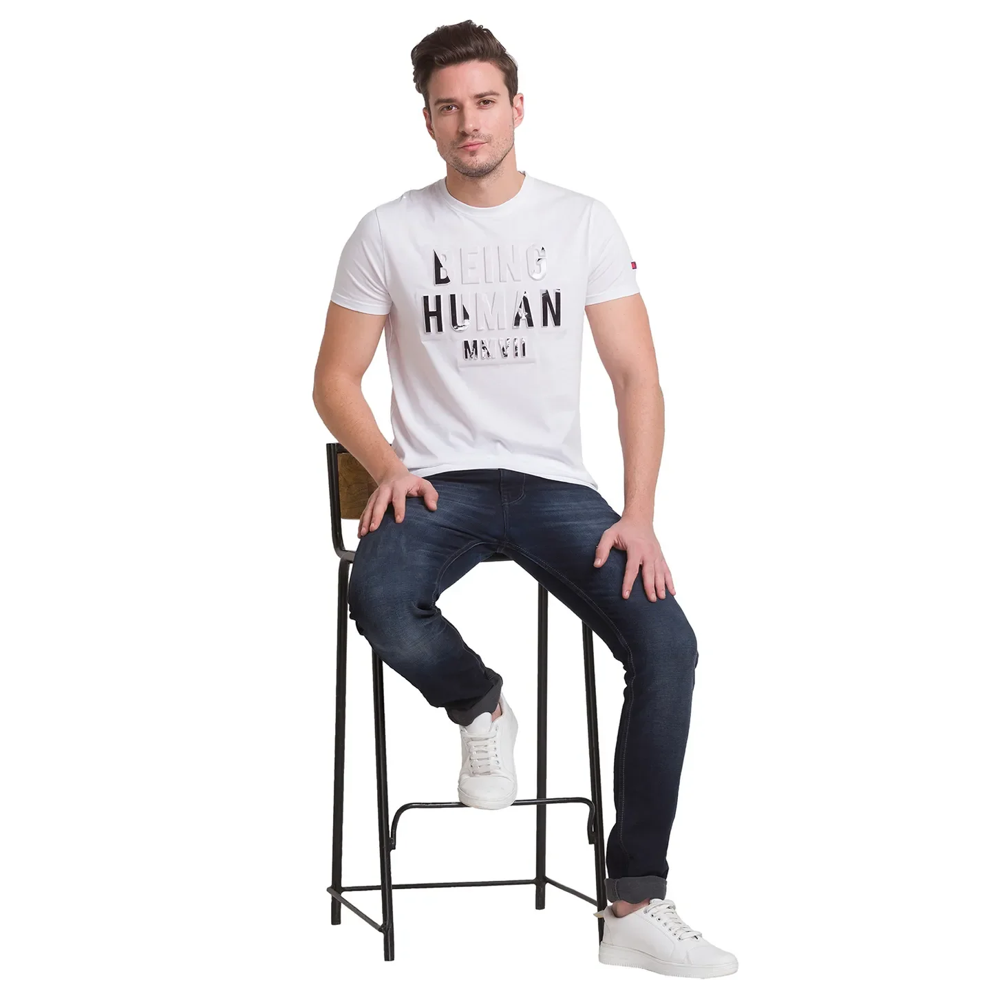White Regular Fit Men's Short Sleeves T-Shirt by Being Human Clothing - Image 3