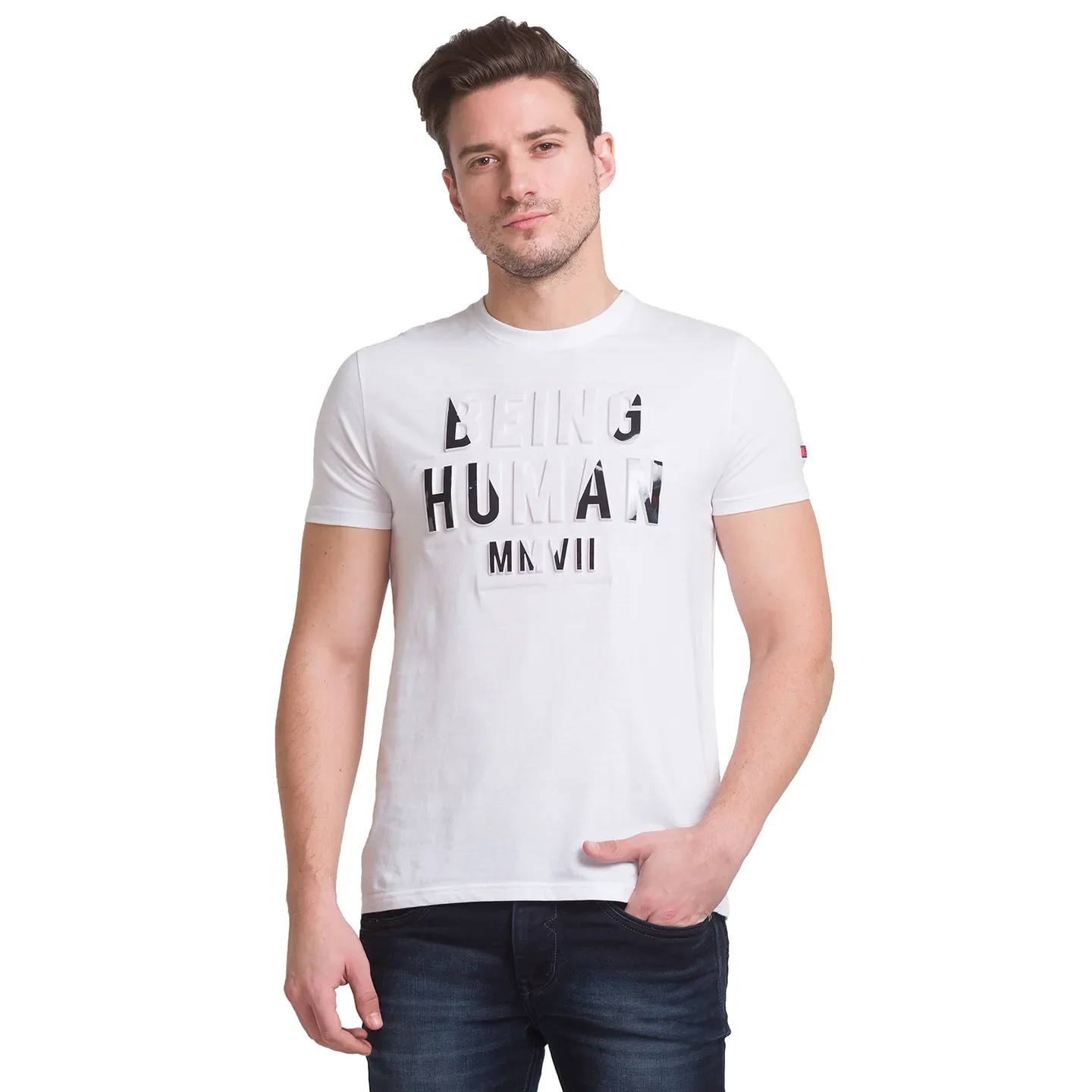White Regular Fit Men's Short Sleeves T-Shirt by Being Human Clothing - Image 7