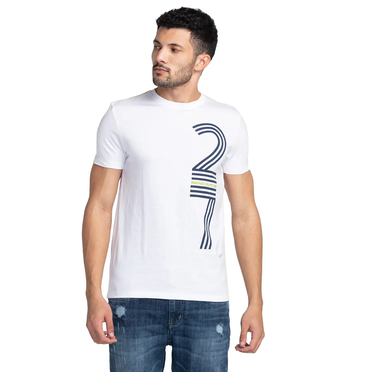 White Regular Fit Men's Short Sleeves T-Shirt by Being Human Clothing