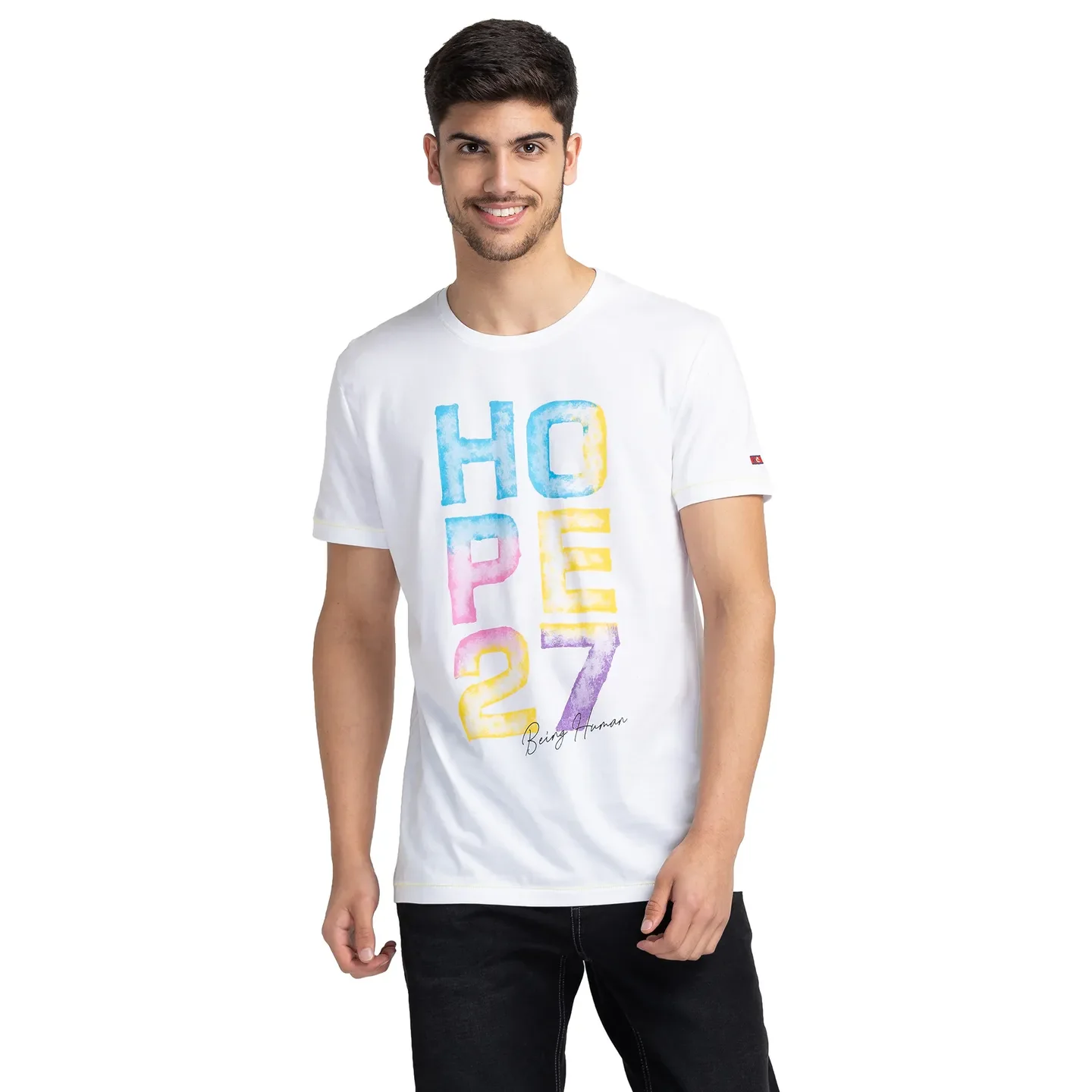 White Regular Fit Round Neck Men's T-Shirt by Being Human Clothing